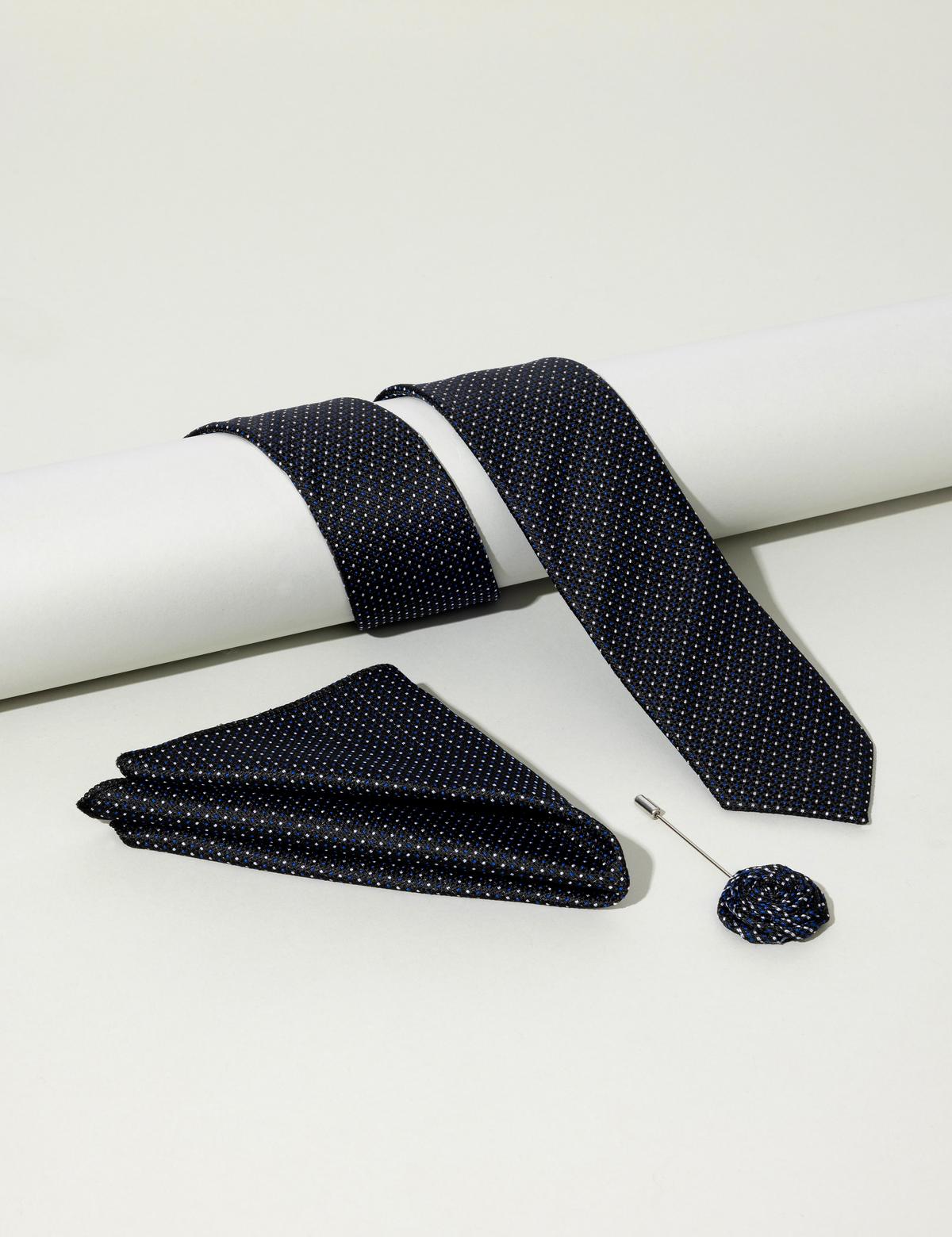 Siyah 3'lü Kravat Mendil Set