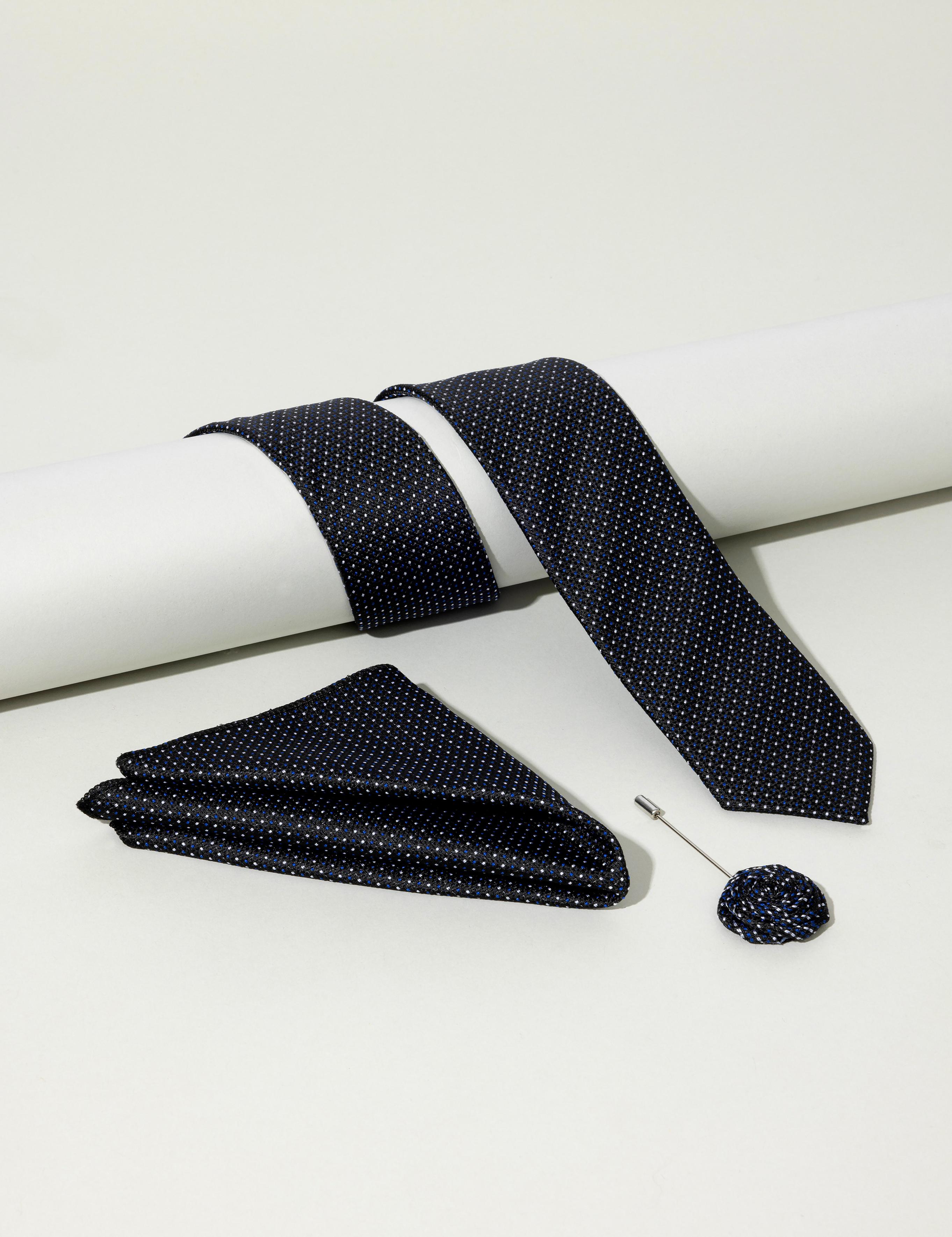 Siyah 3'lü Kravat Mendil Set