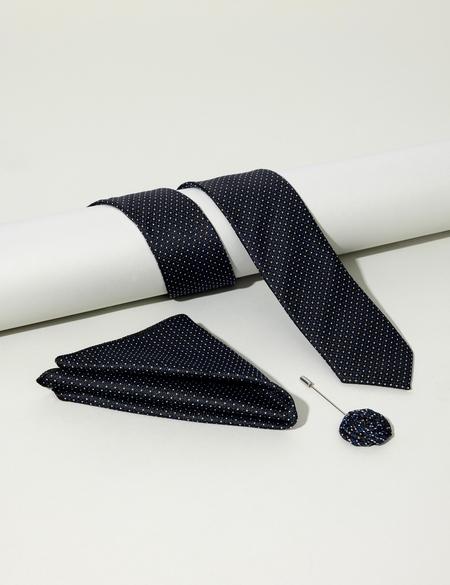 Siyah 3'lü Kravat Mendil Set - 50284581001