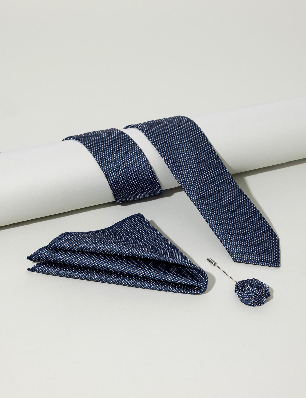 Mavi 3'lü Kravat Mendil Set