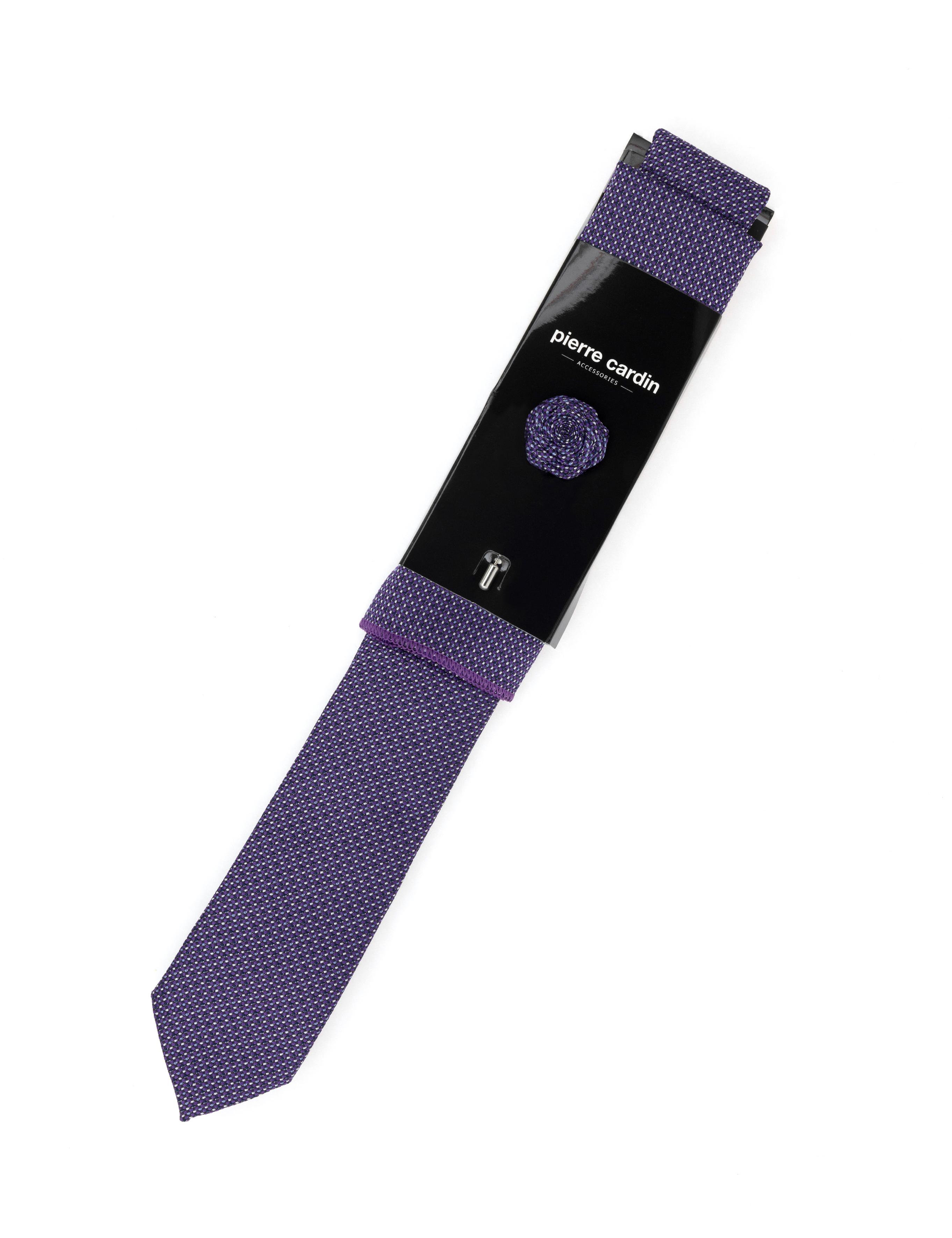 Mor 3'lü Kravat Mendil Set