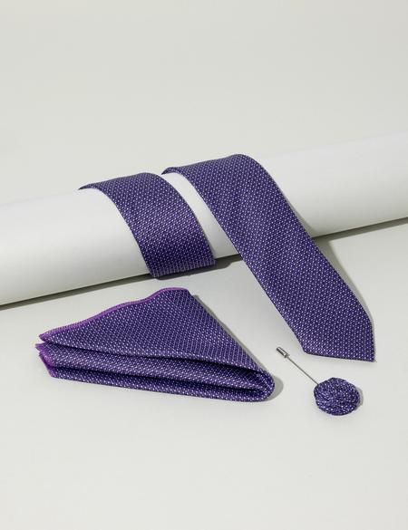 Mor 3'lü Kravat Mendil Set - 50284581003