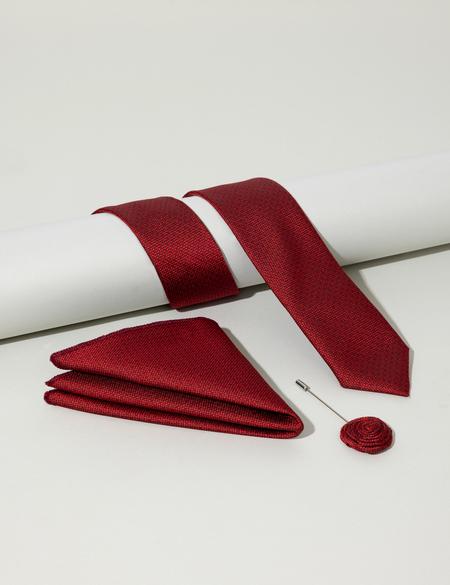 Kırmızı 3'lü Kravat Mendil Set - 50284581004