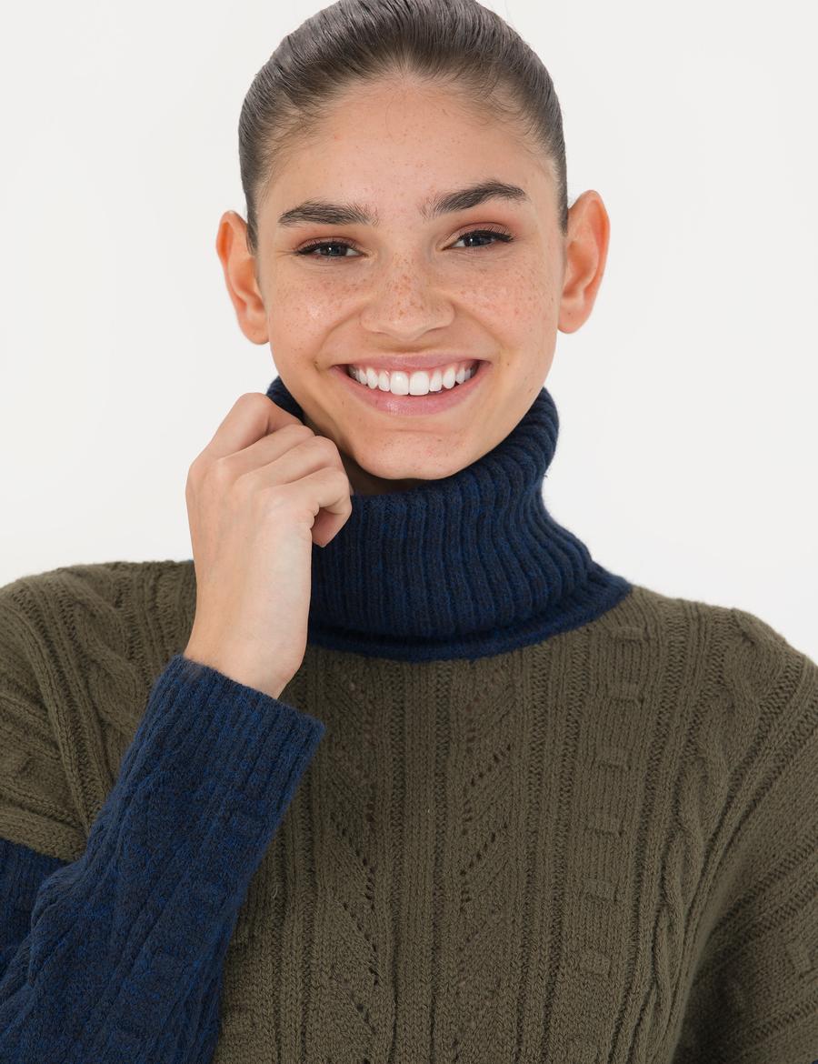 Lacivert Crop Top Balıkçı Yaka Kazak