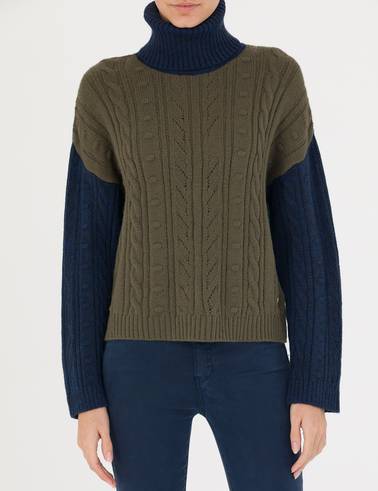 Lacivert Crop Top Balıkçı Yaka Kazak