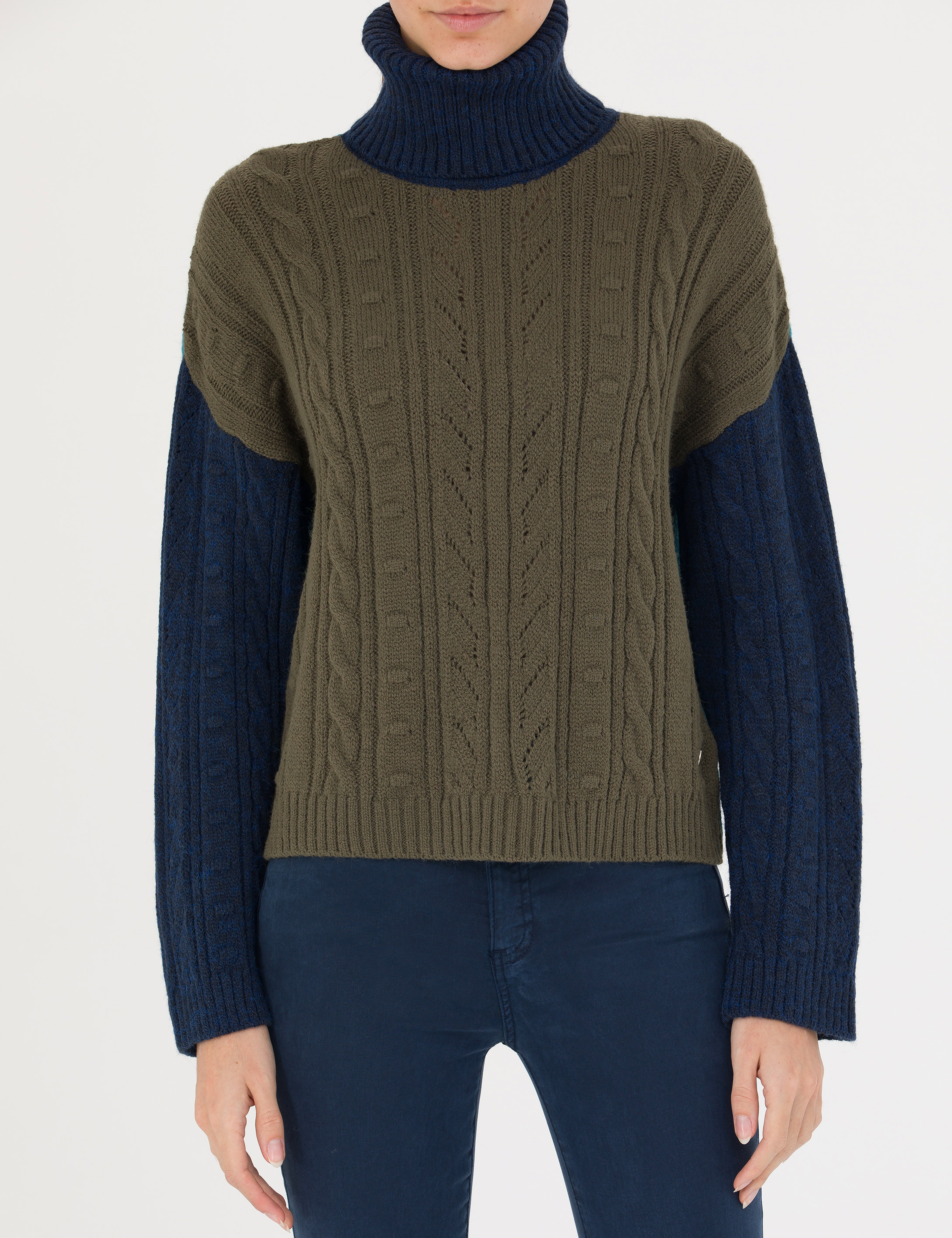 Lacivert Crop Top Balıkçı Yaka Kazak