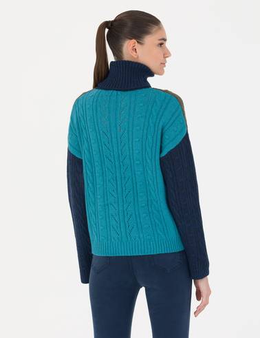 Lacivert Crop Top Balıkçı Yaka Kazak