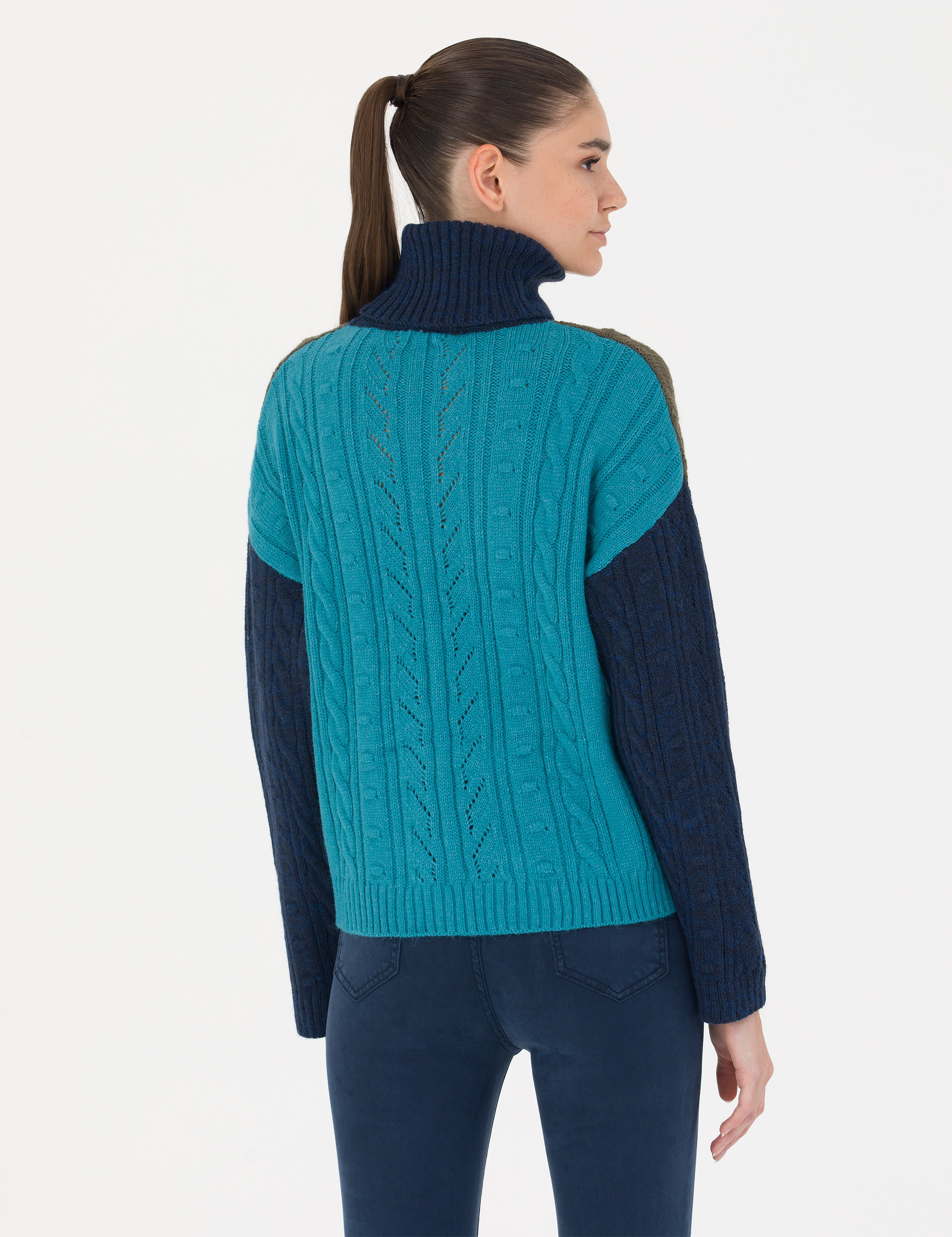 Lacivert Crop Top Balıkçı Yaka Kazak - Image 5