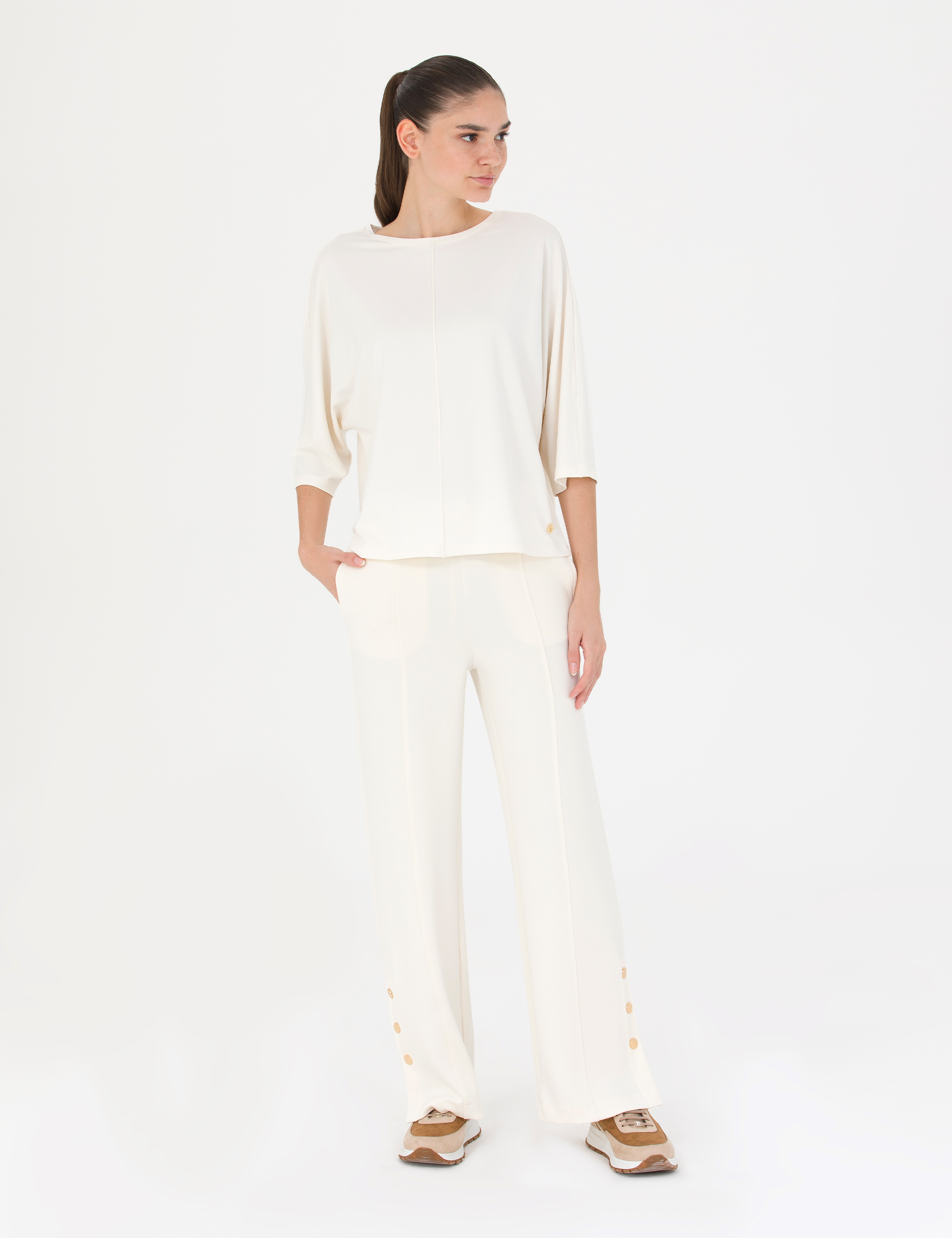 Krem Oversize Örme Bluz - Image 4