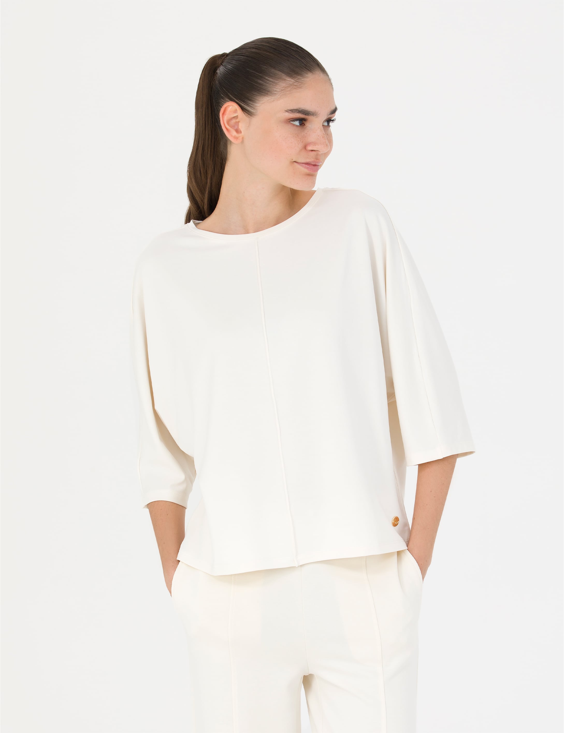 Krem Oversize Örme Bluz