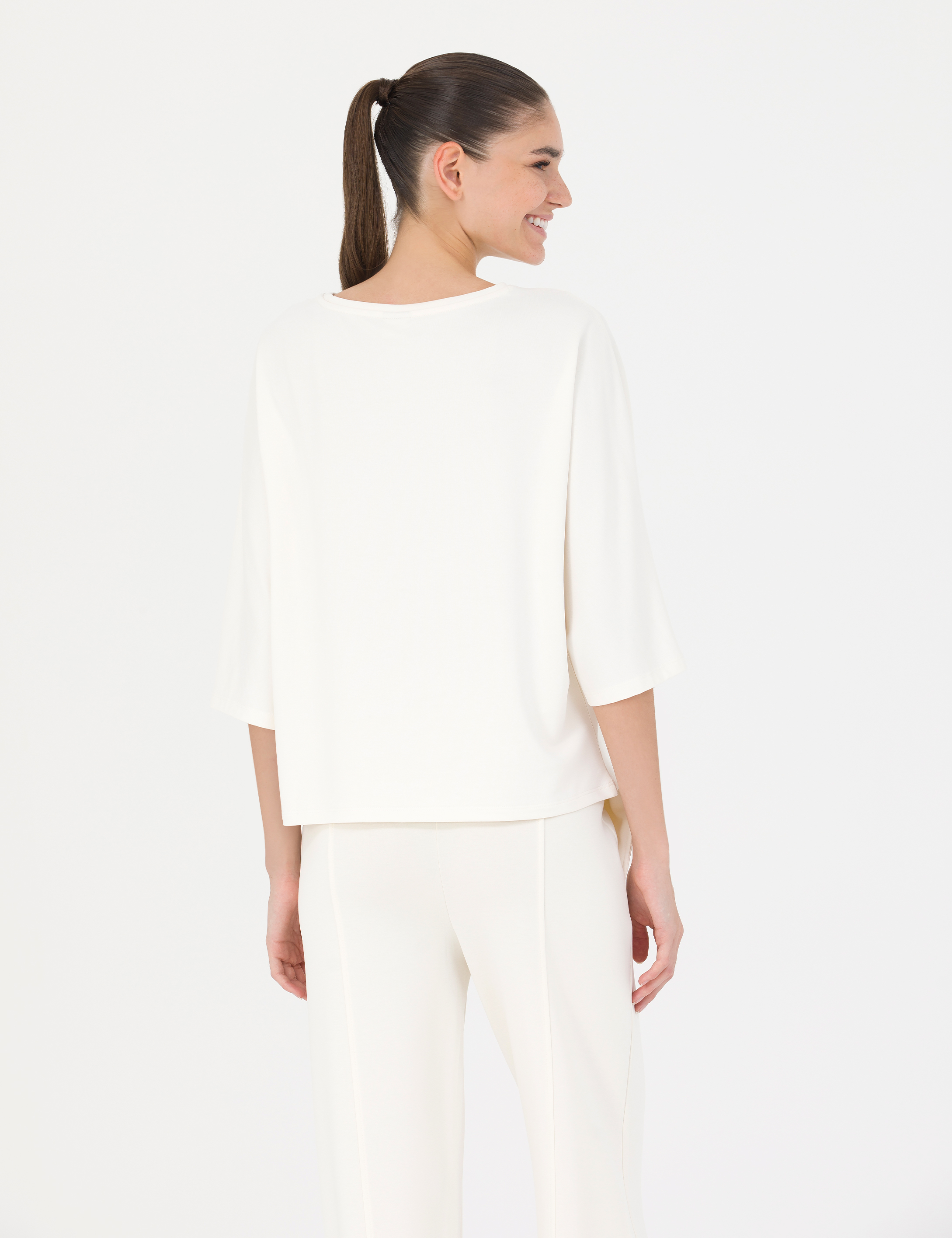 Krem Oversize Örme Bluz - Image 5