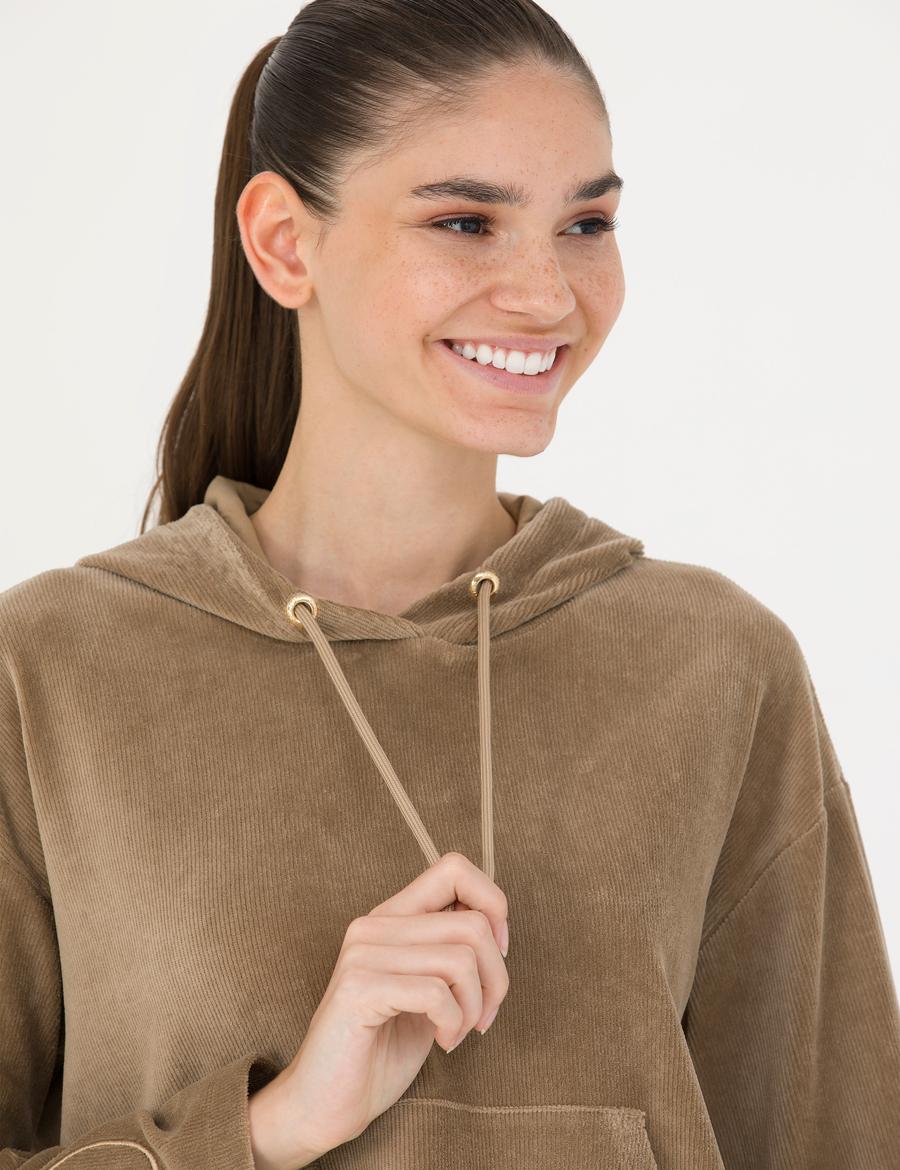 Camel Kapüşonlu Sweatshirt