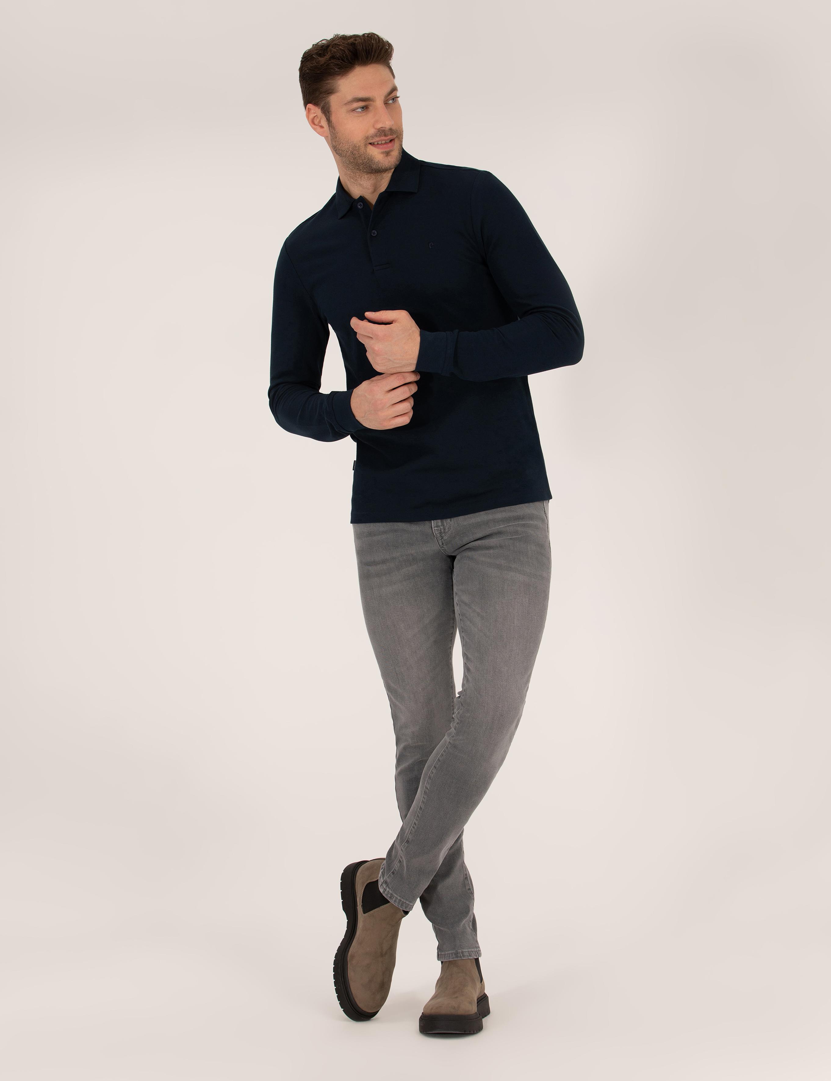 Lacivert Slim Fit Basic Sweatshirt
