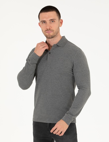 Antrasit Melanj Slim Fit Basic Sweatshirt