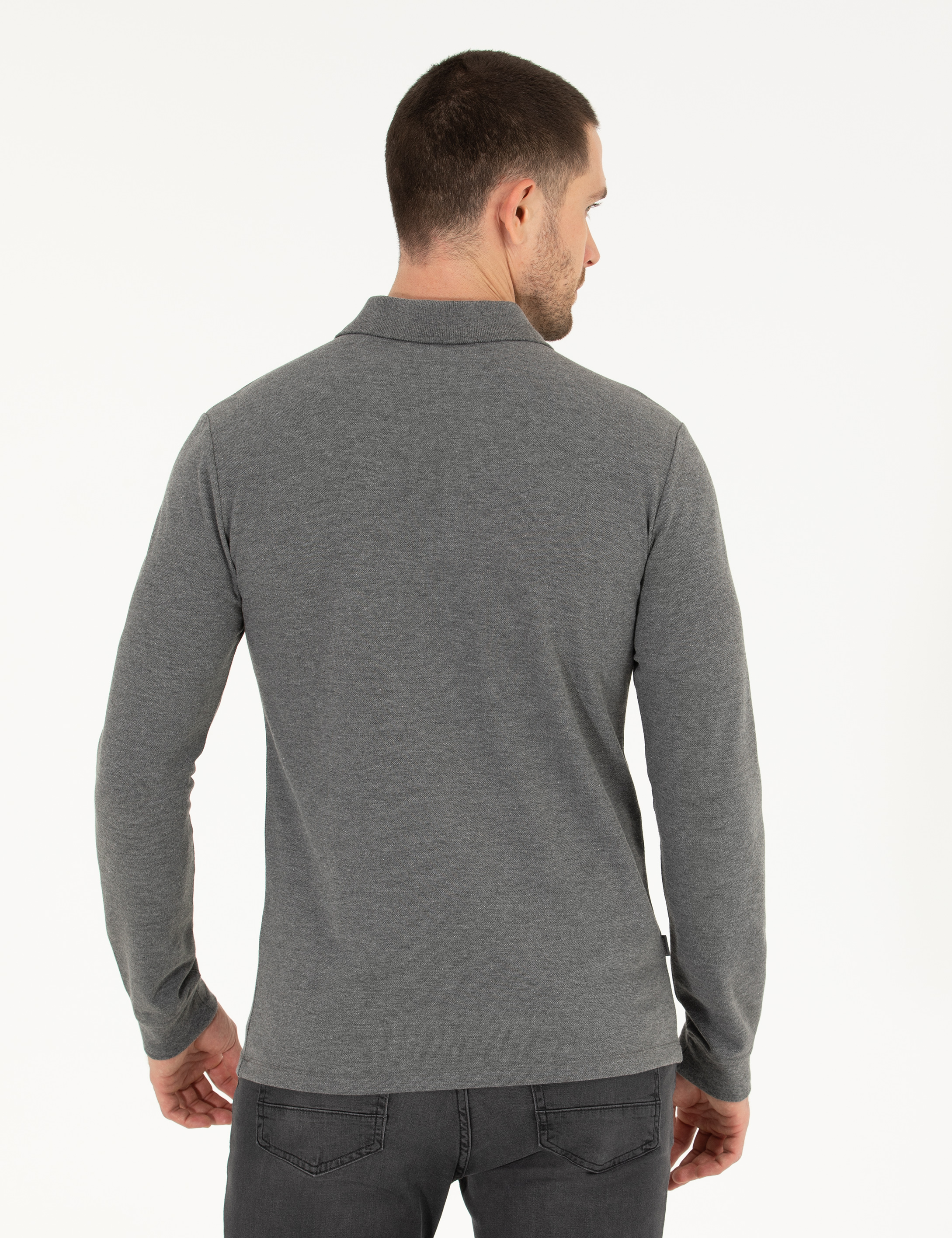 Pierre Cardin Antrasit Melanj Slim Fit Basic Sweatshirt görsel 4
