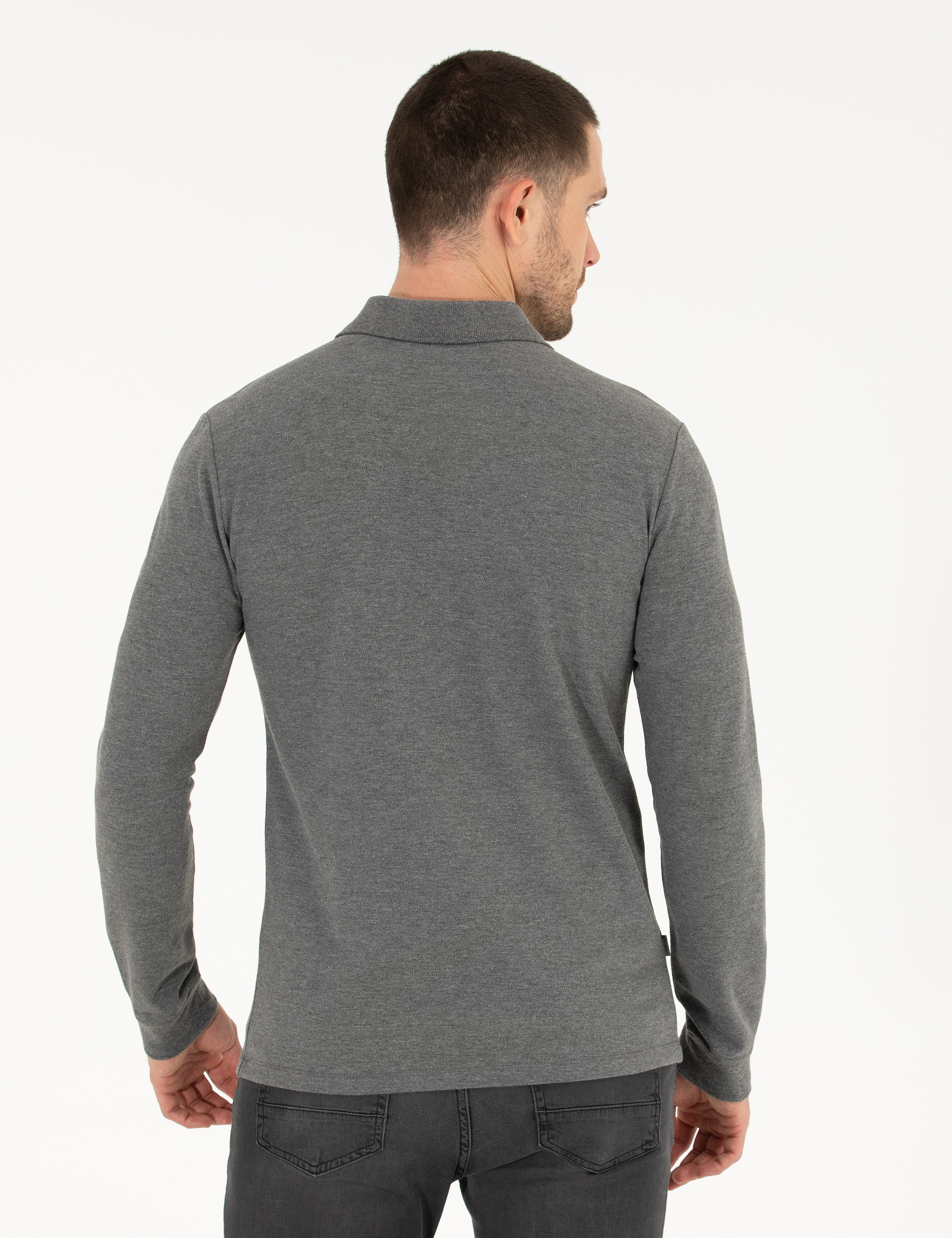 Antrasit Melanj Slim Fit Basic Sweatshirt
