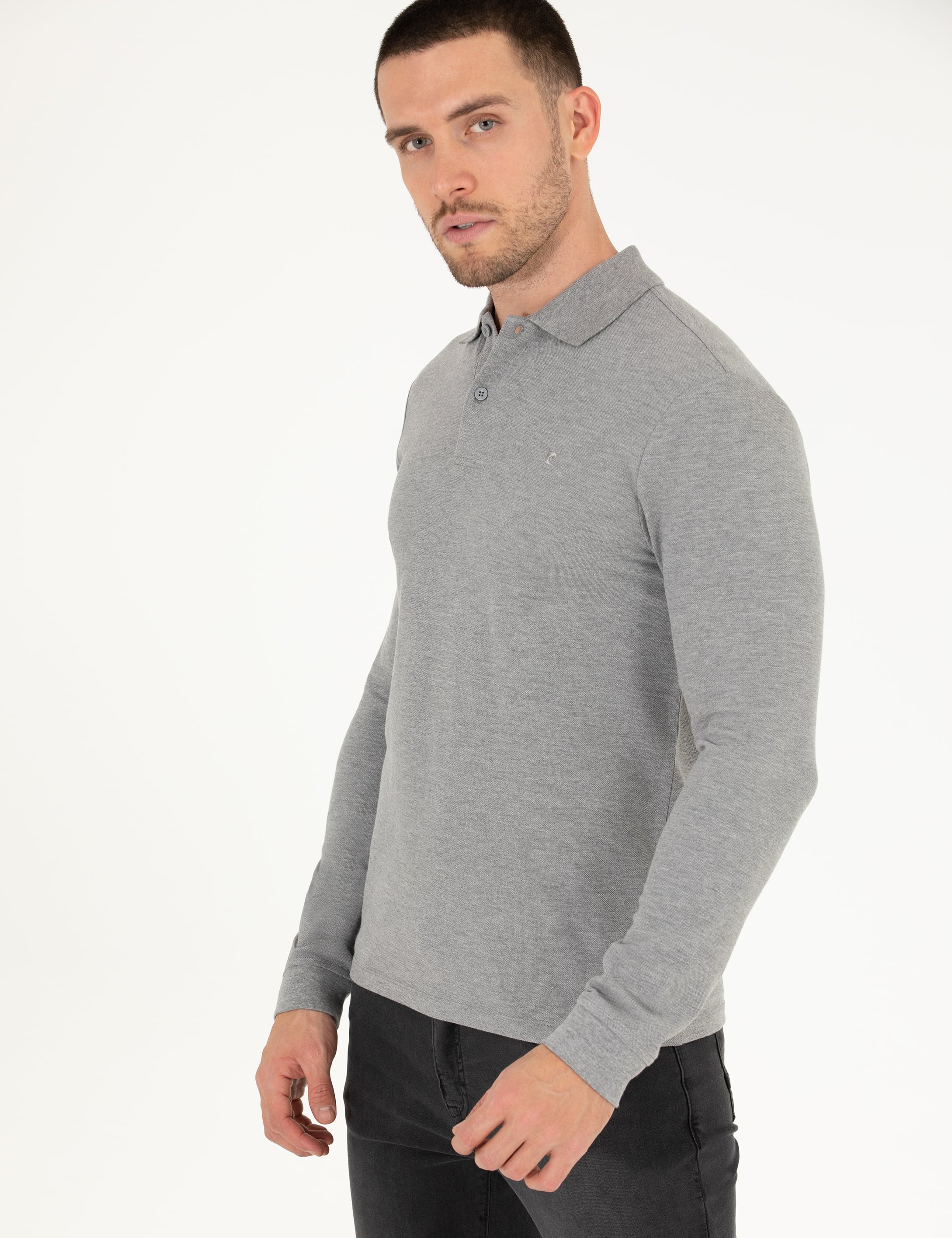 Pierre Cardin Gri Melanj Slim Fit Basic Sweatshirt görsel 2