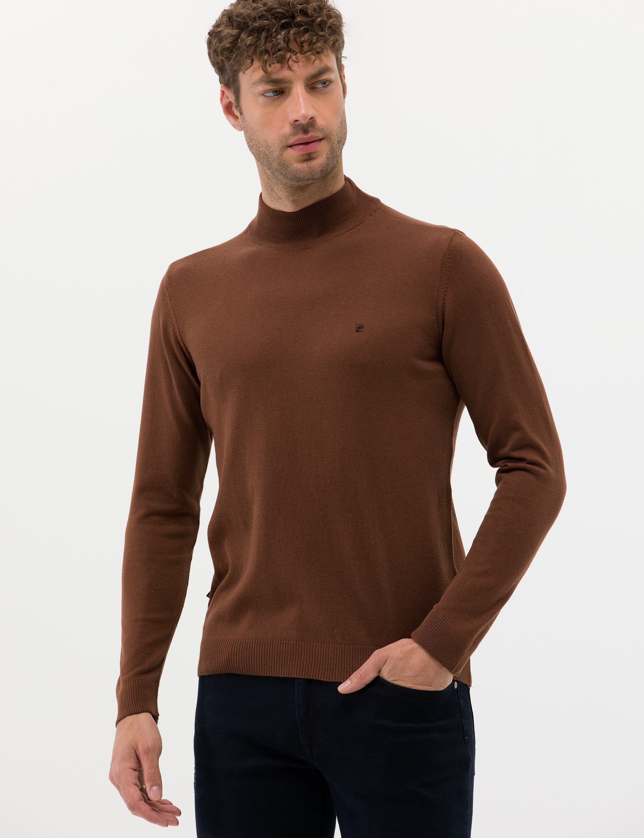 Pierre Cardin Kahverengi Slim Fit Yarım Balıkçı Yaka Basic Triko Kazak görsel 3
