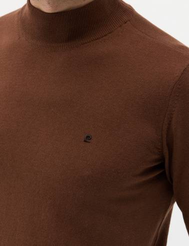 Kahverengi Slim Fit Yarım Balıkçı Yaka Basic Triko Kazak
