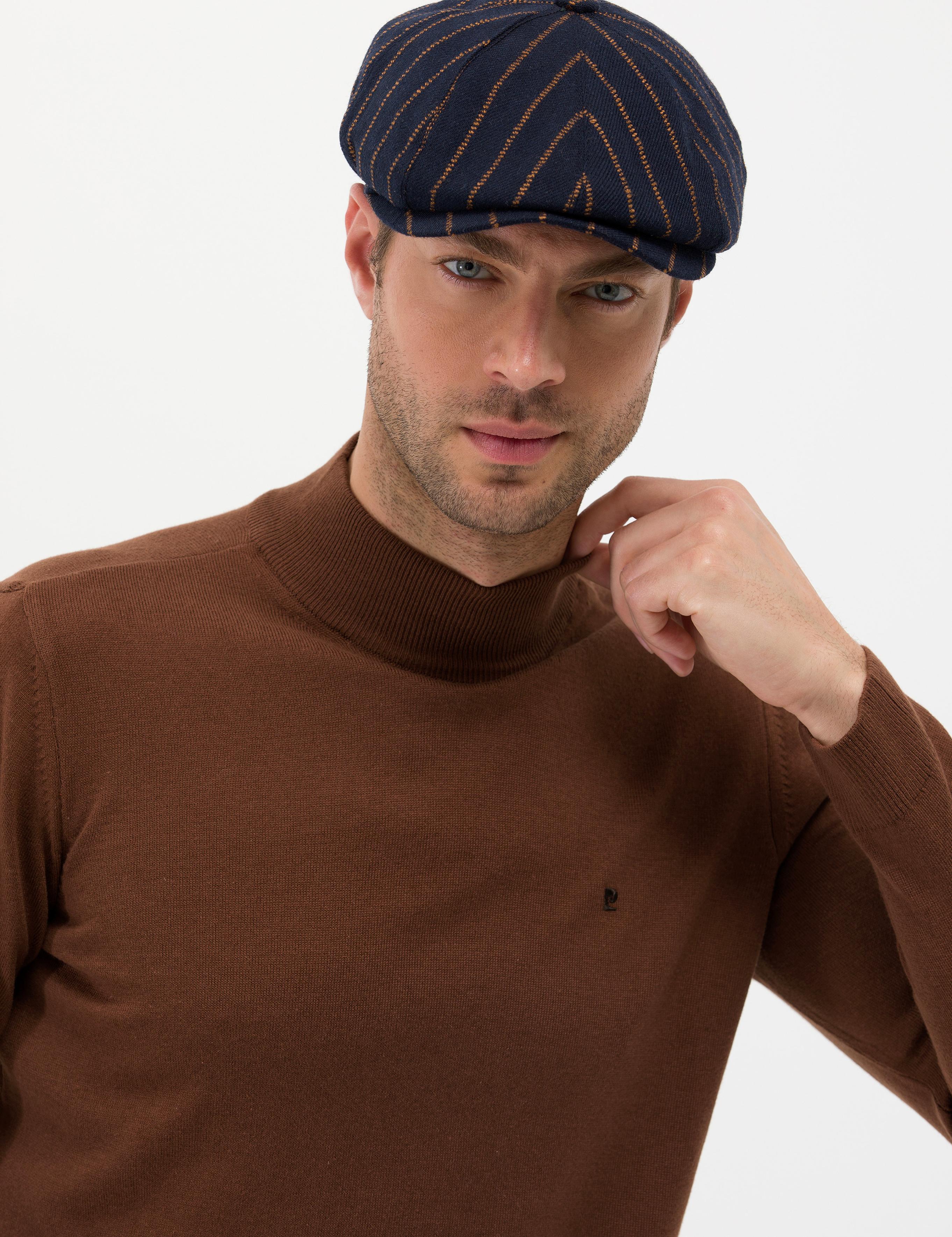 Kahverengi Slim Fit Yarım Balıkçı Yaka Basic Triko Kazak