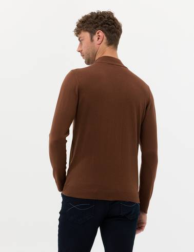Kahverengi Slim Fit Yarım Balıkçı Yaka Basic Triko Kazak