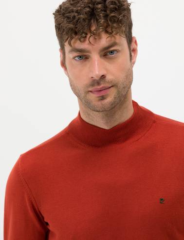 Kiremit Slim Fit Yarım Balıkçı Basic Triko Kazak
