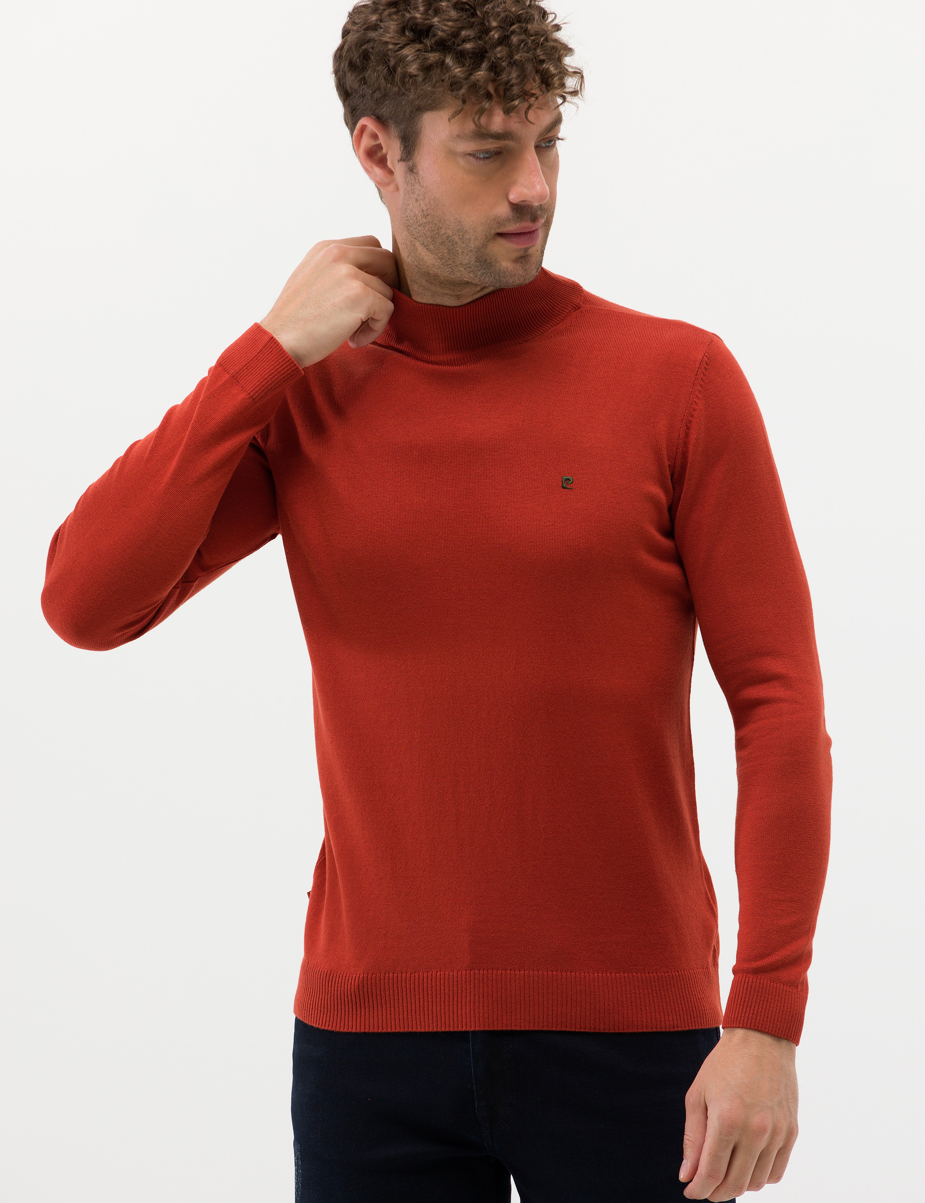 Kiremit Slim Fit Yarım Balıkçı Basic Triko Kazak