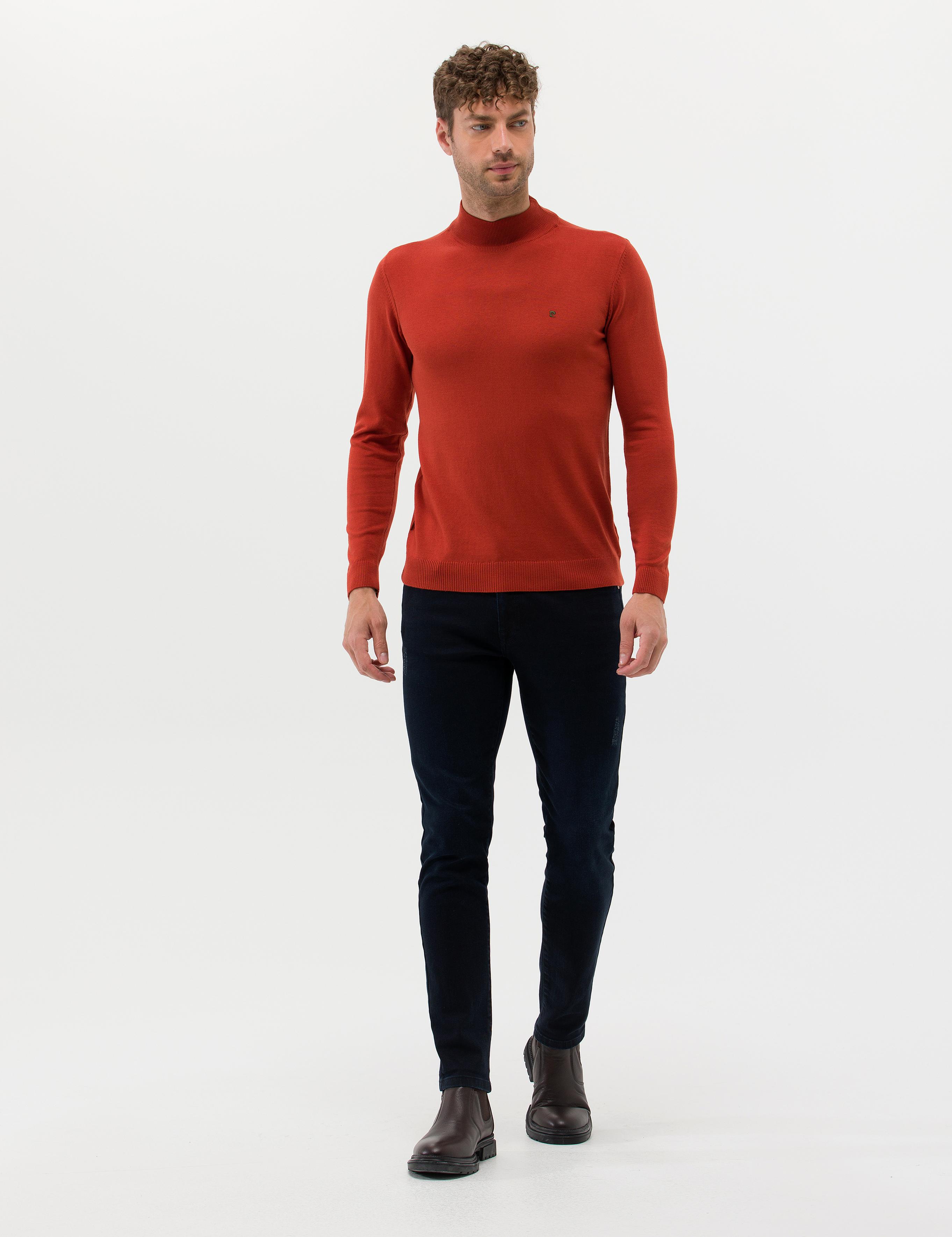 Kiremit Slim Fit Yarım Balıkçı Basic Triko Kazak