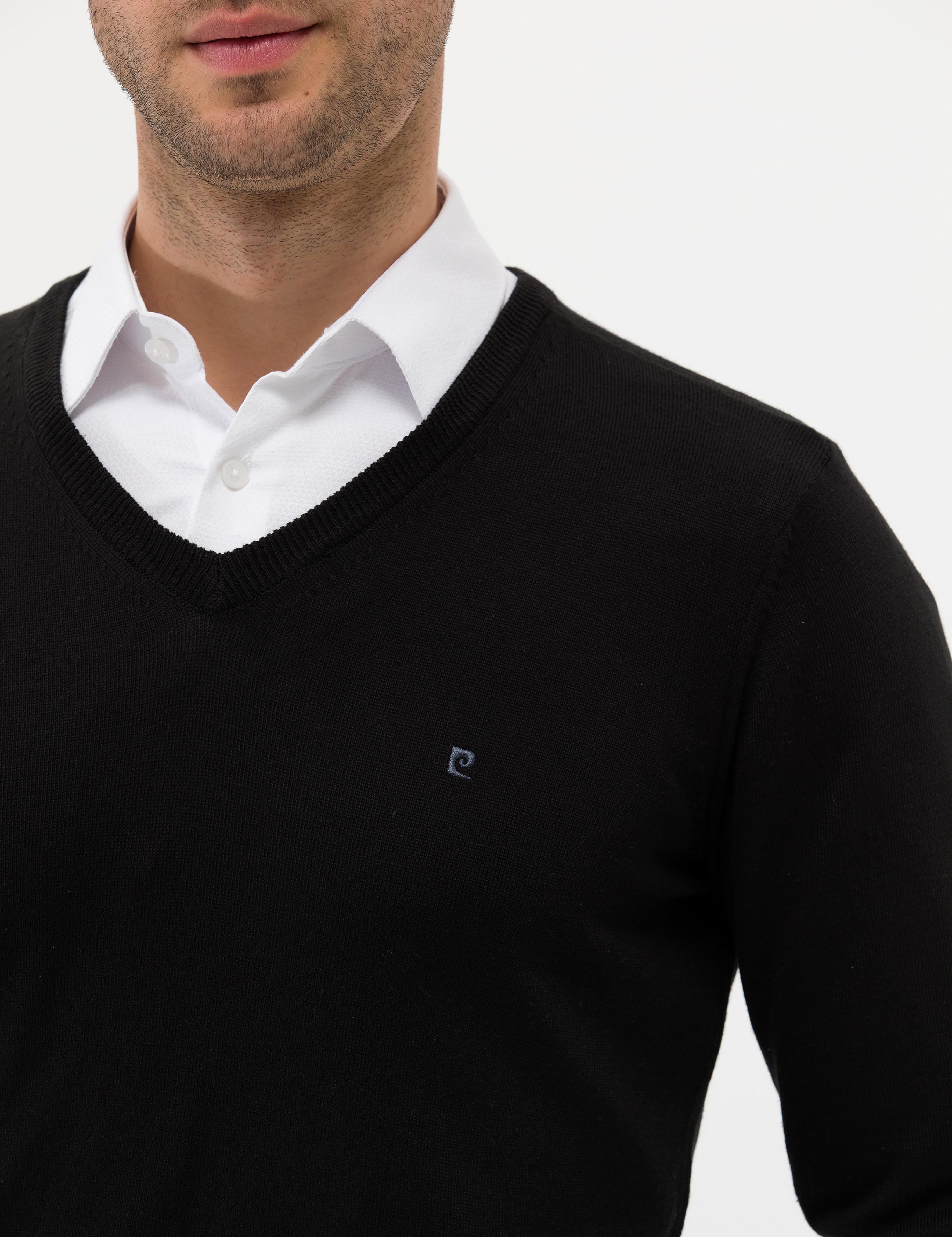 Siyah Slim Fit V Yaka Basic Triko Kazak