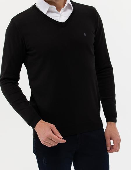 Siyah Slim Fit V Yaka Basic Triko Kazak - 50276536033