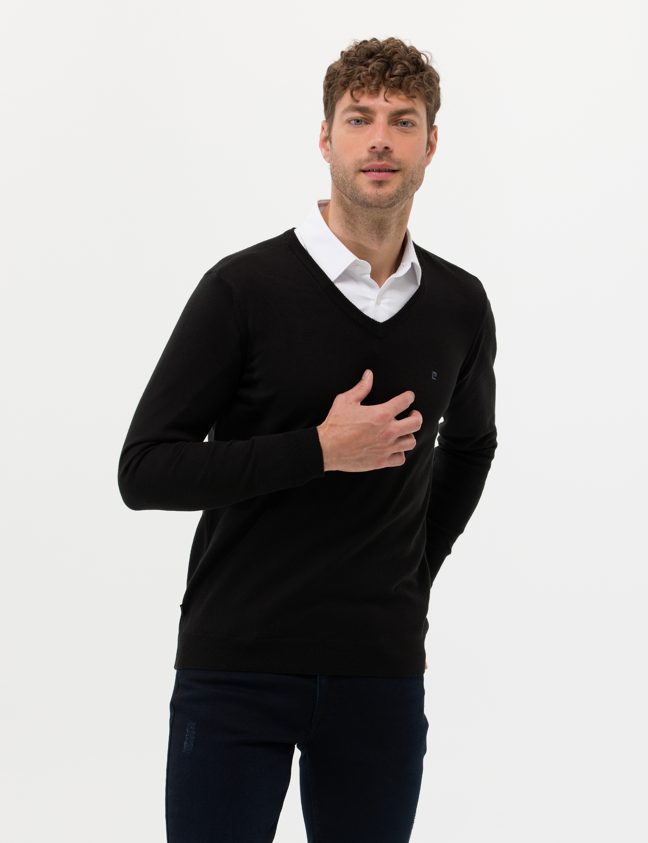 Pierre Cardin Siyah Slim Fit V Yaka Basic Triko Kazak görsel 4