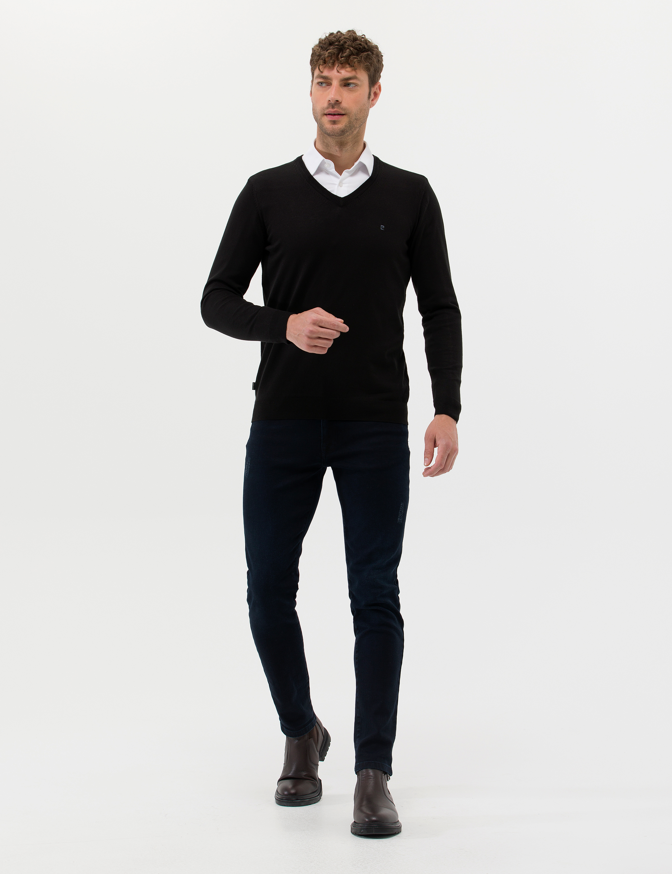 Pierre Cardin Siyah Slim Fit V Yaka Basic Triko Kazak görsel 3