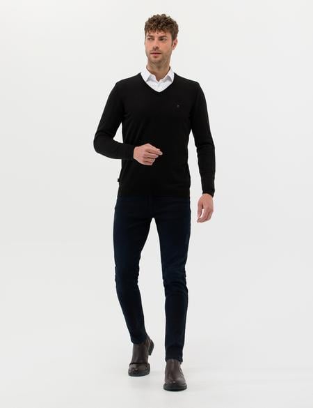Siyah Slim Fit V Yaka Basic Triko Kazak - 50276536033
