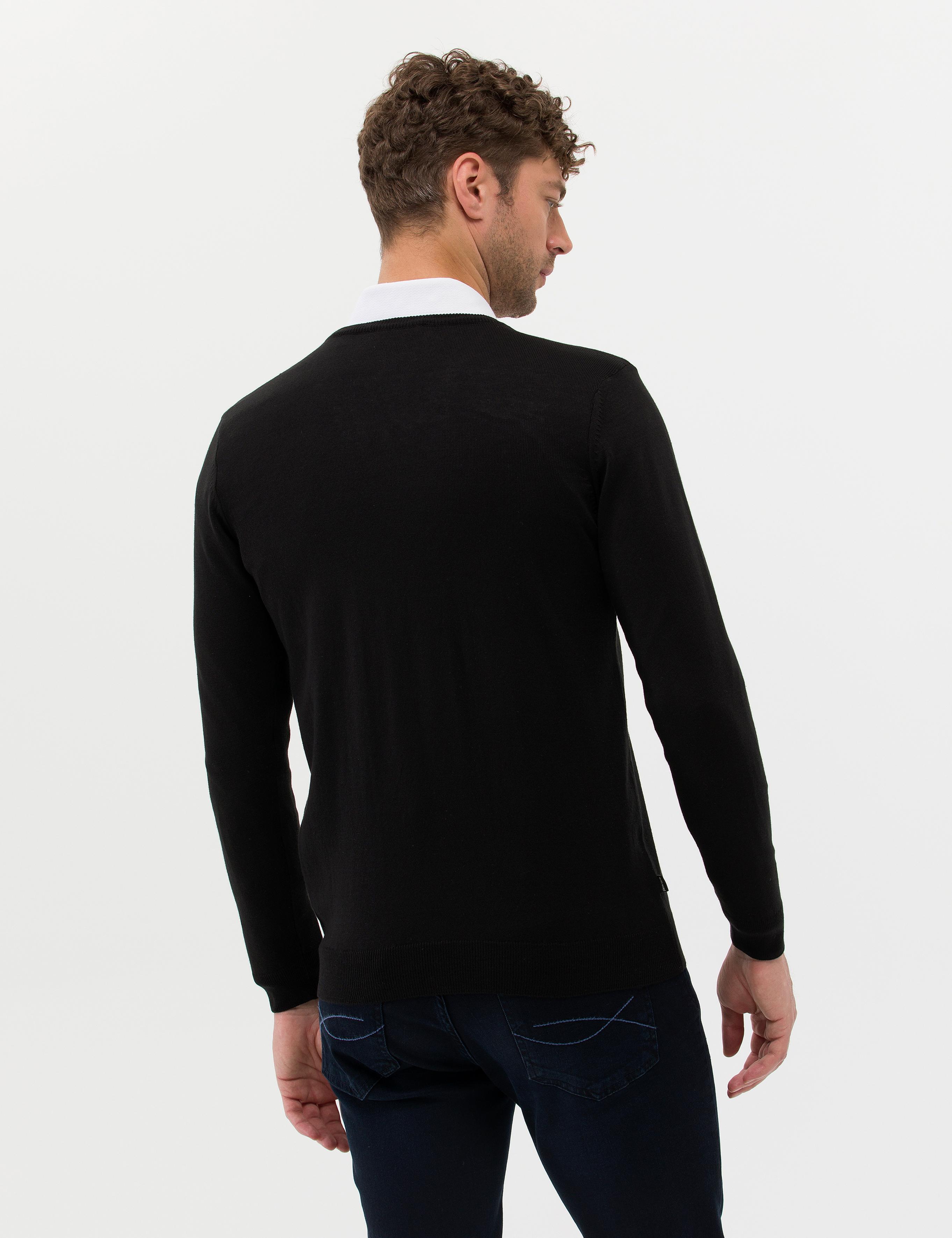 Siyah Slim Fit V Yaka Basic Triko Kazak