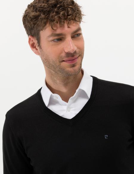 Siyah Slim Fit V Yaka Basic Triko Kazak - 50276536033