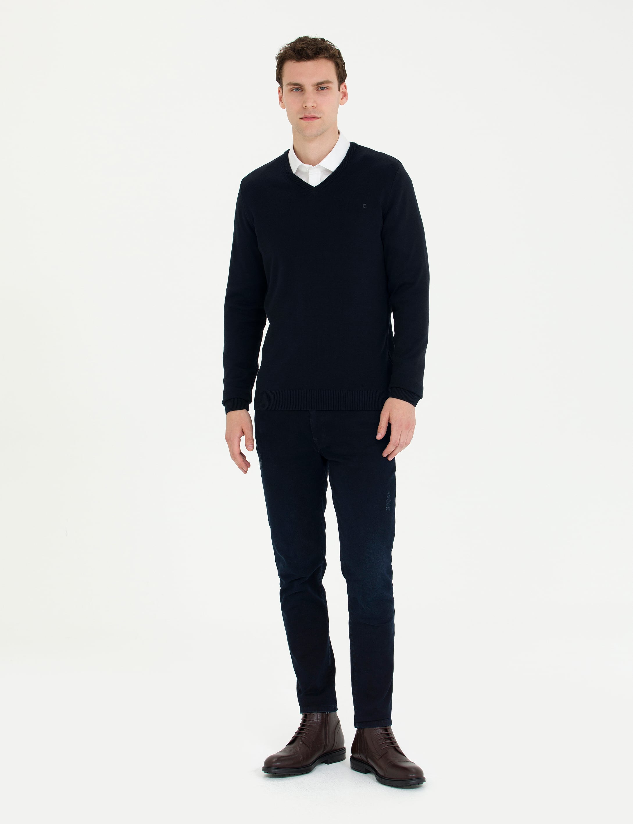Pierre Cardin Lacivert Slim Fit V Yaka Basic Triko Kazak görsel 4