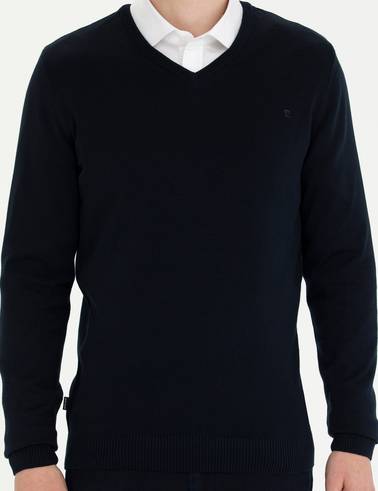 Lacivert Slim Fit V Yaka Basic Triko Kazak