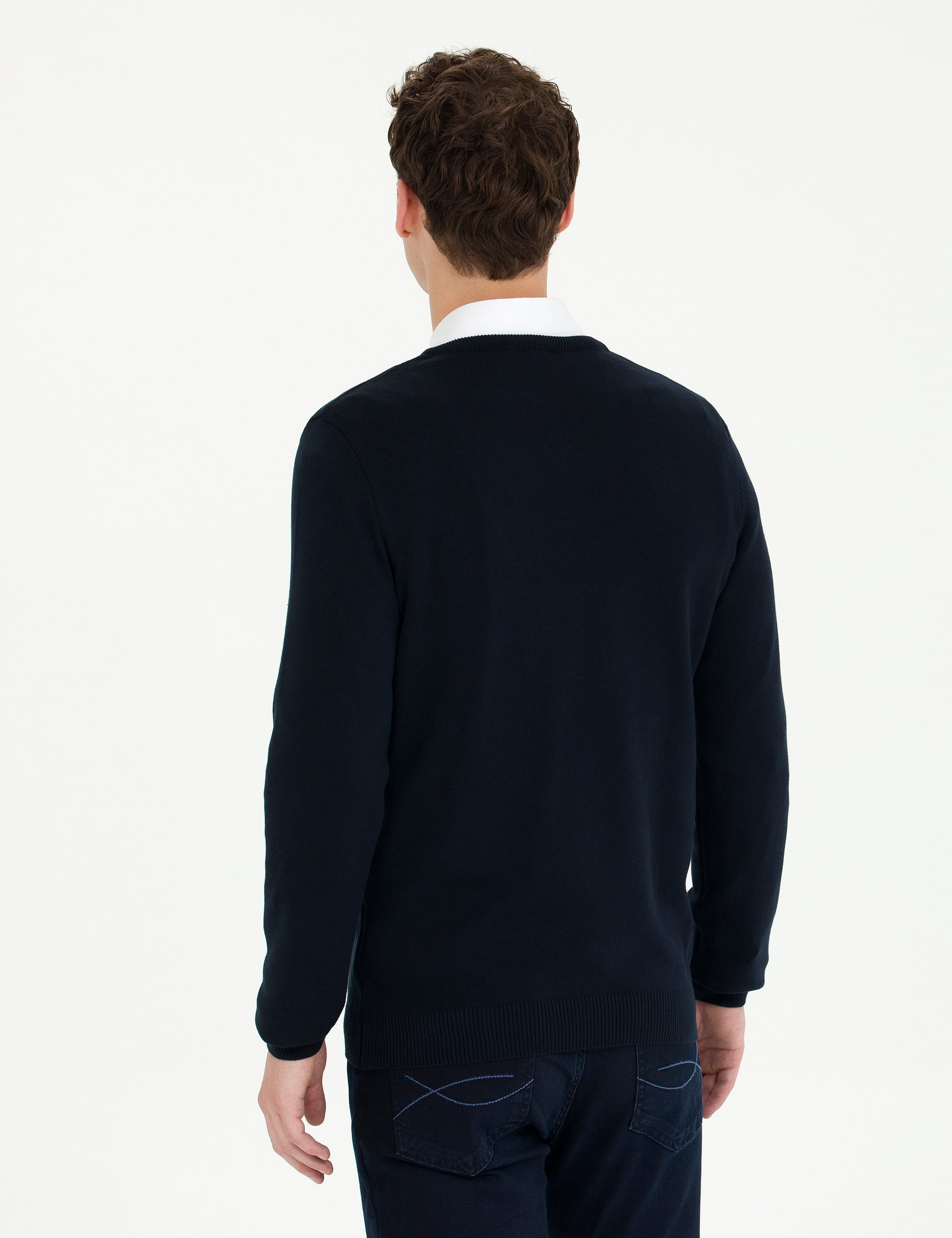 Pierre Cardin Lacivert Slim Fit V Yaka Basic Triko Kazak görsel 5