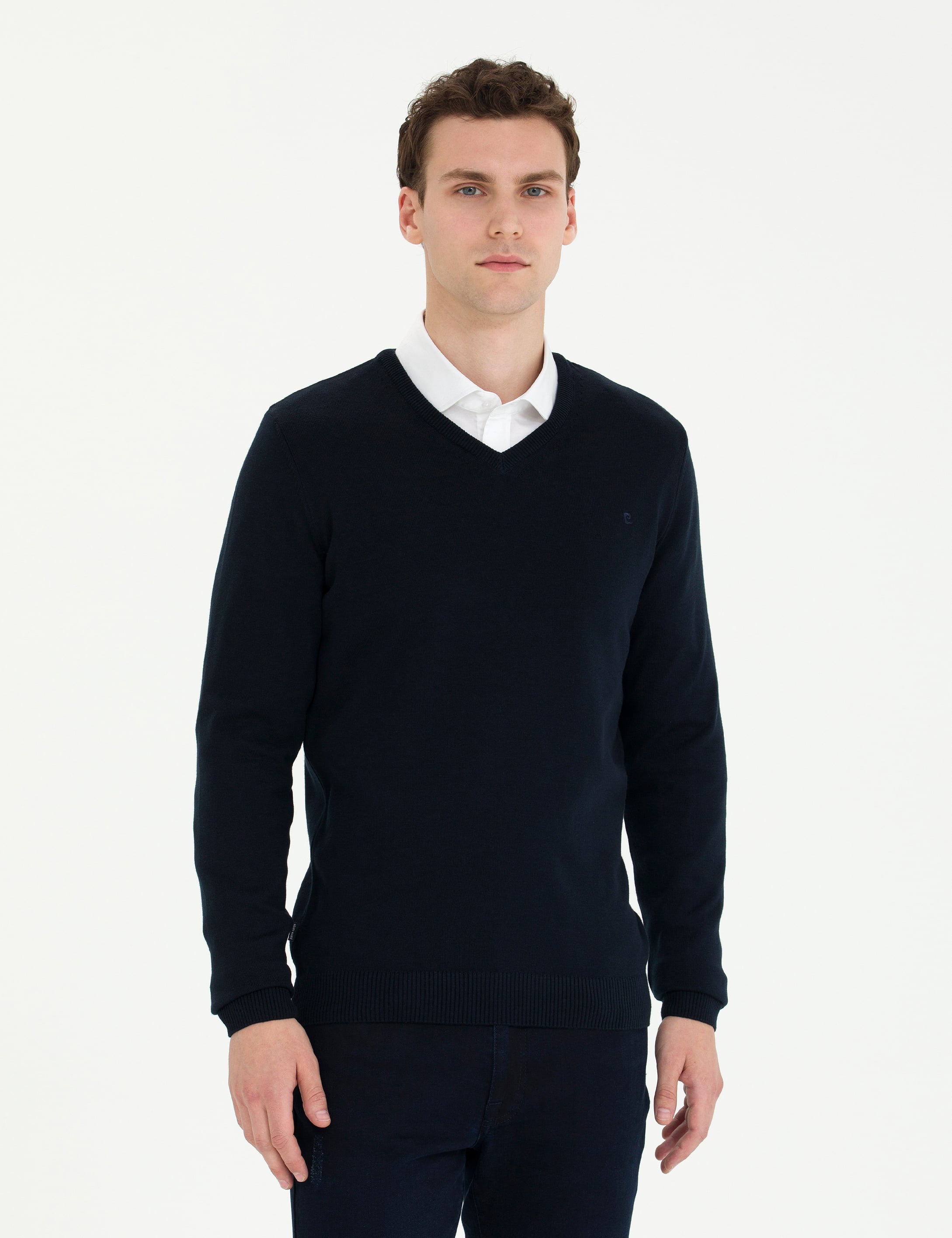 Pierre Cardin Lacivert Slim Fit V Yaka Basic Triko Kazak görsel 3