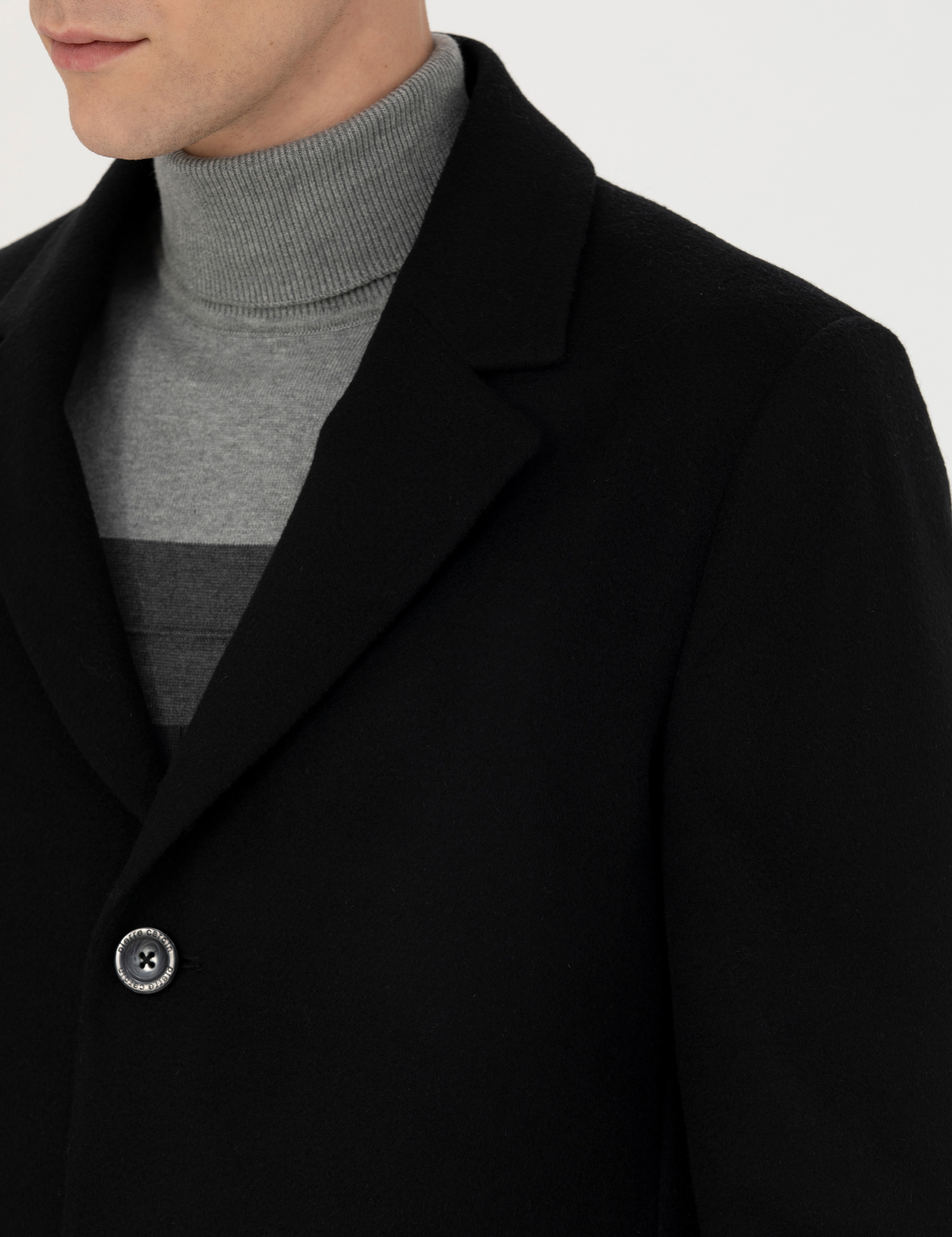 Siyah Ekstra Slim Fit Yün Karışımlı Kaşe Kaban - Image 7