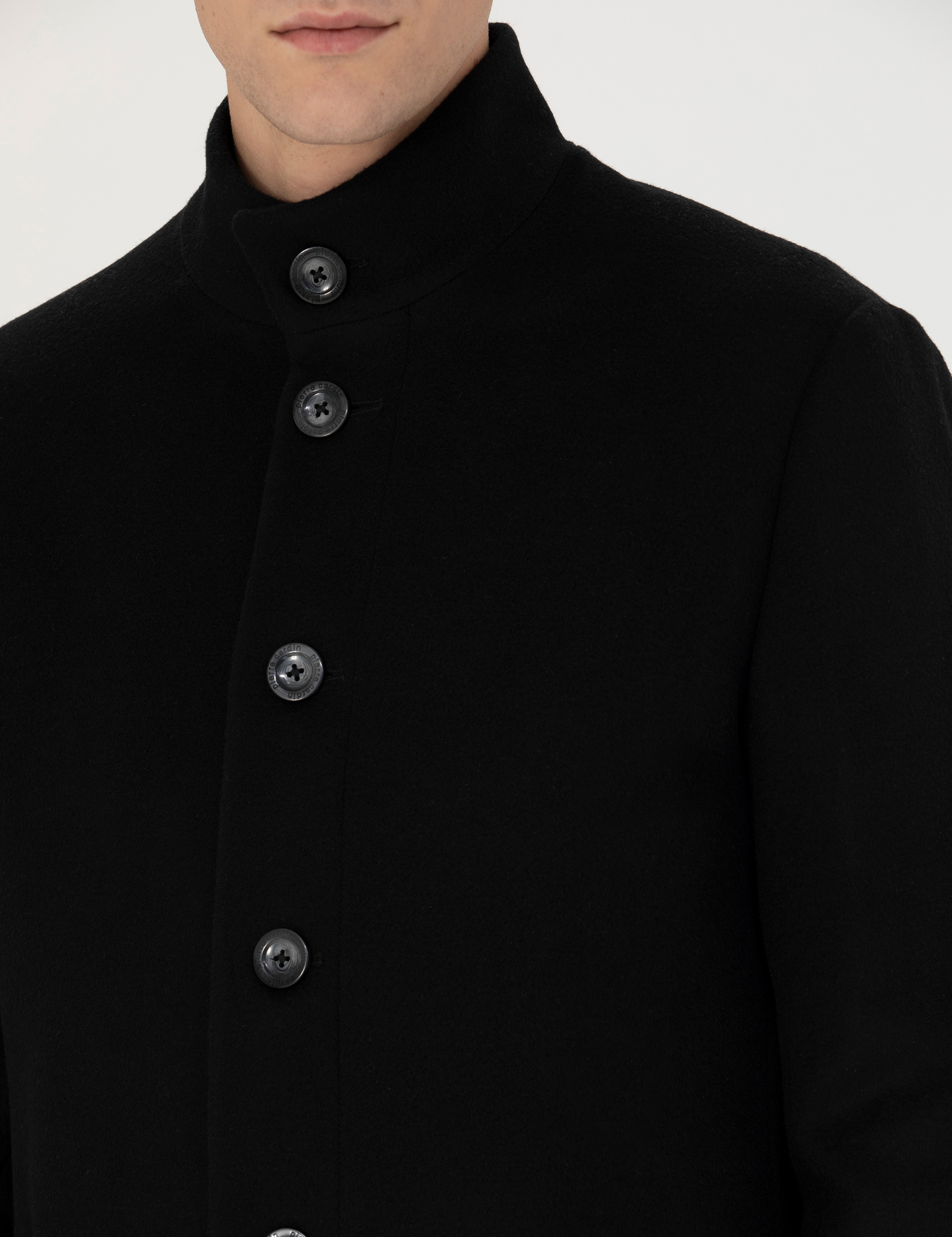 Siyah Yün Karışımlı Slim Fit Palto - Image 7