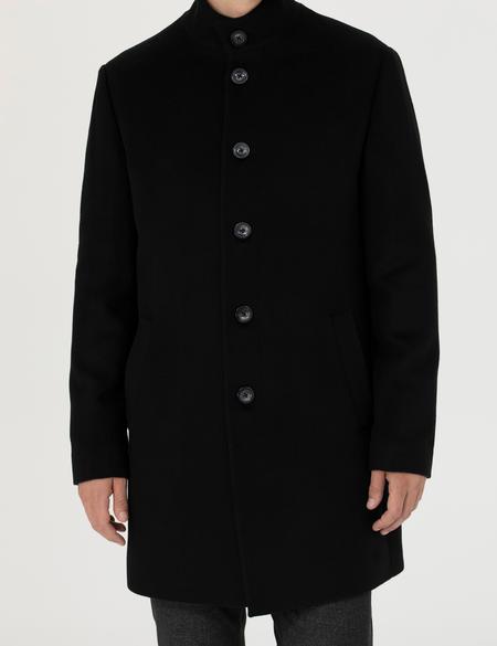 Siyah Yün Karışımlı Slim Fit Palto - 50284231006