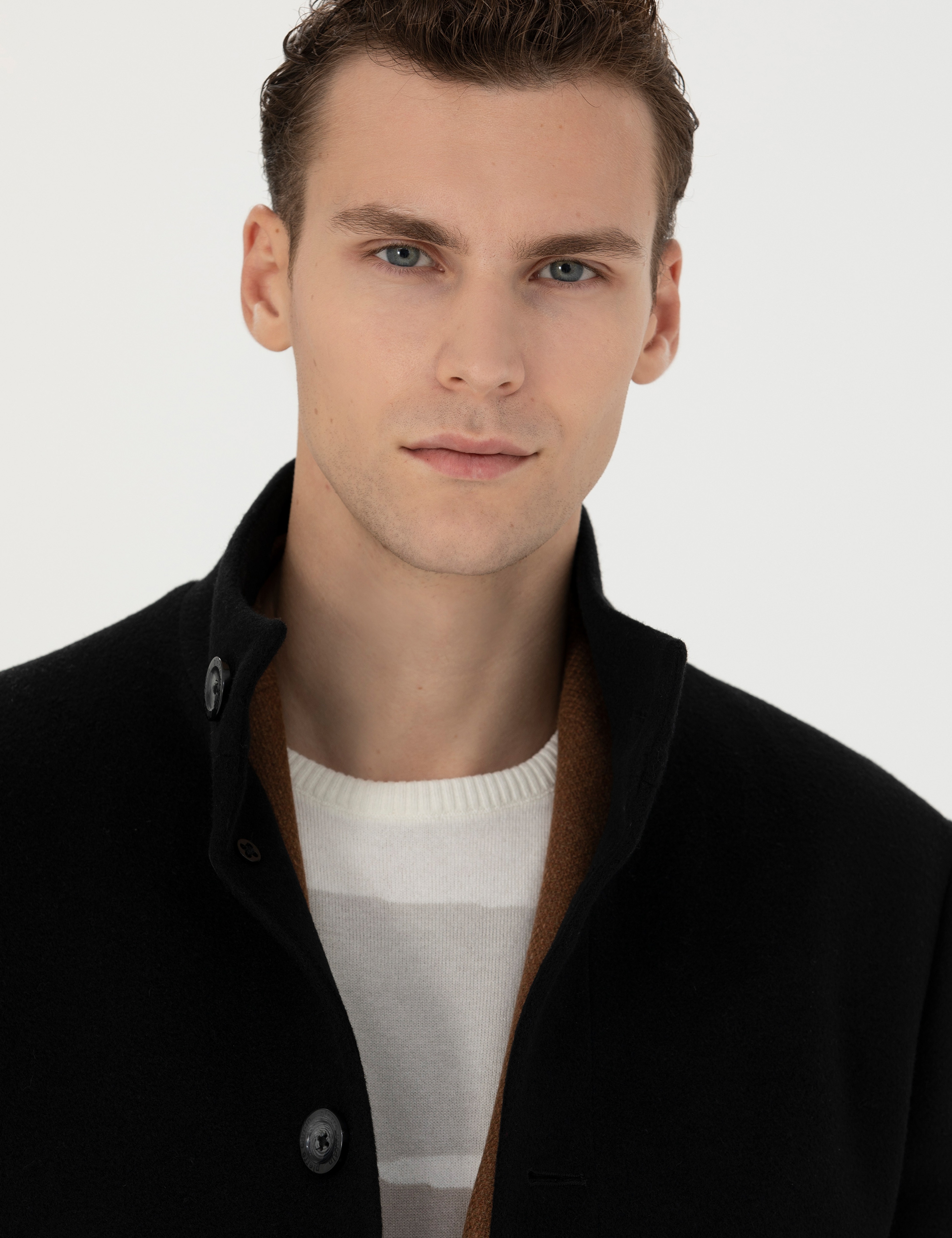 Siyah Yün Karışımlı Slim Fit Palto - Image 2