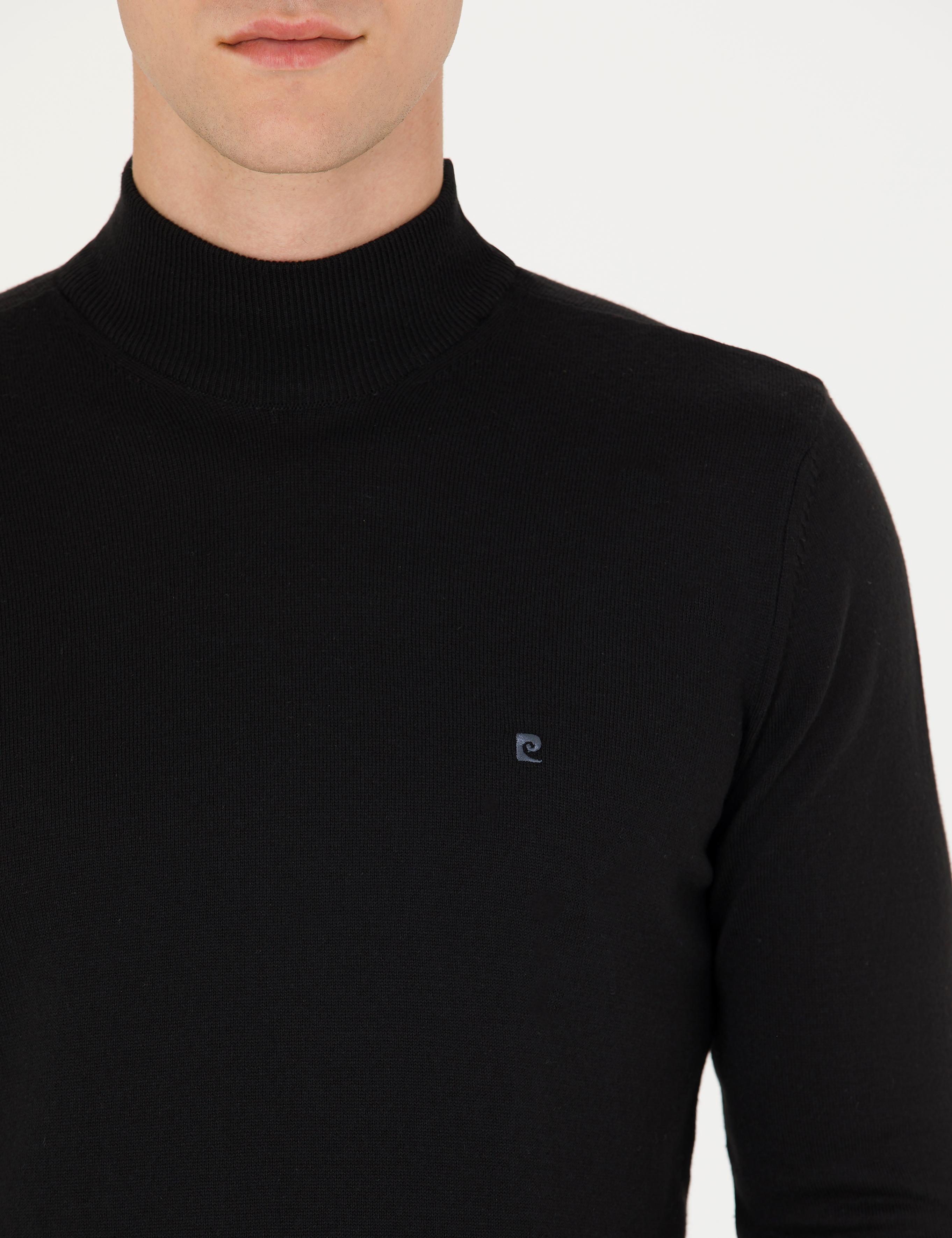 Siyah Slim Fit Yarım Balıkçı Yaka Basic Triko Kazak