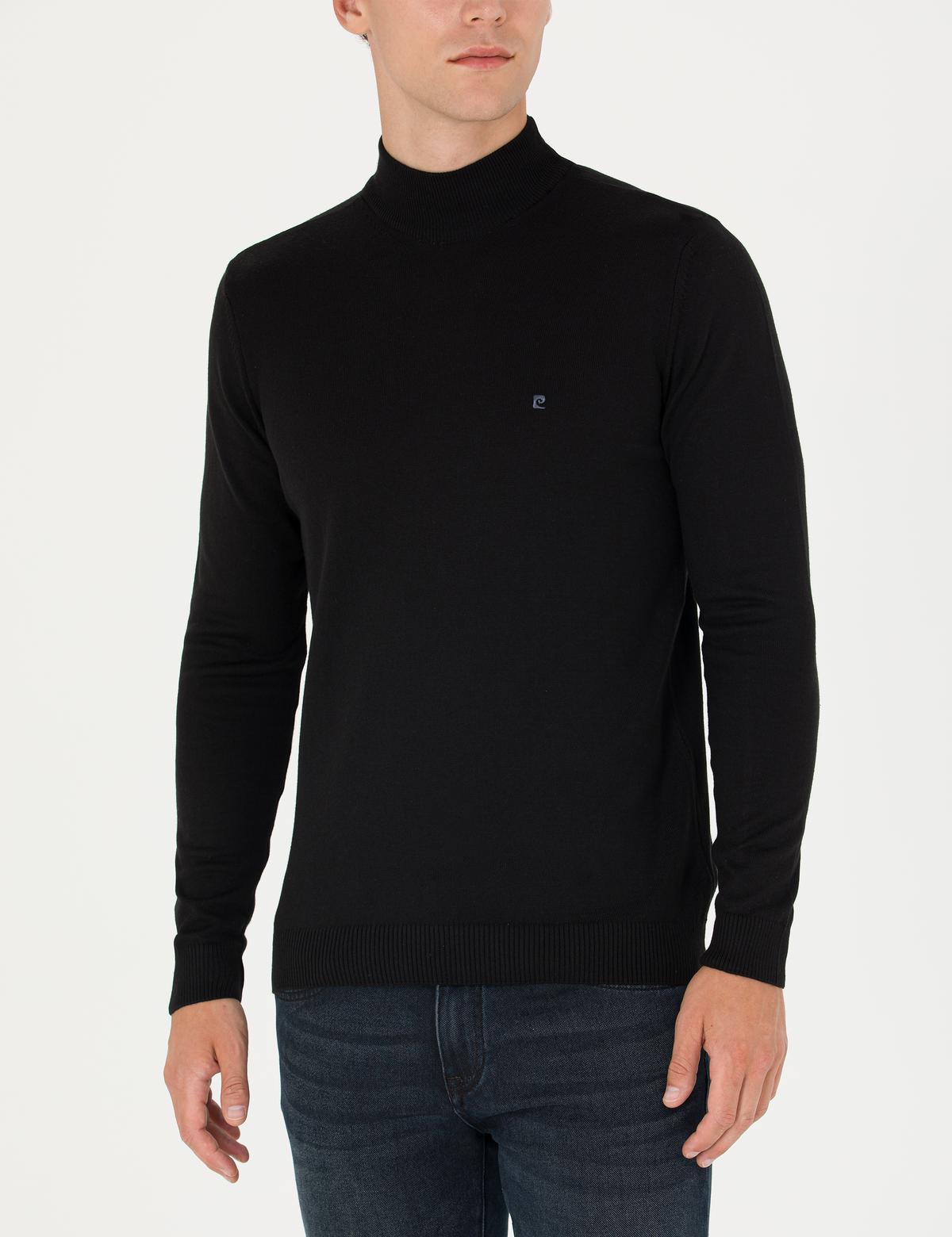 Siyah Slim Fit Yarım Balıkçı Yaka Basic Triko Kazak - 50276502086