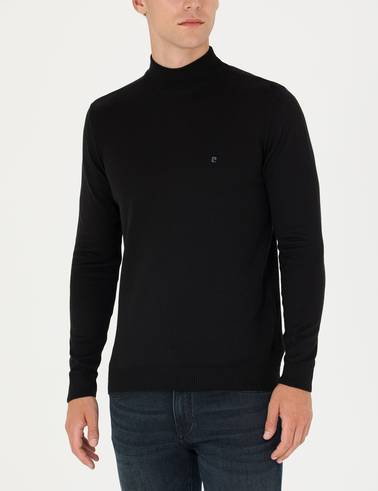 Siyah Slim Fit Yarım Balıkçı Yaka Basic Triko Kazak