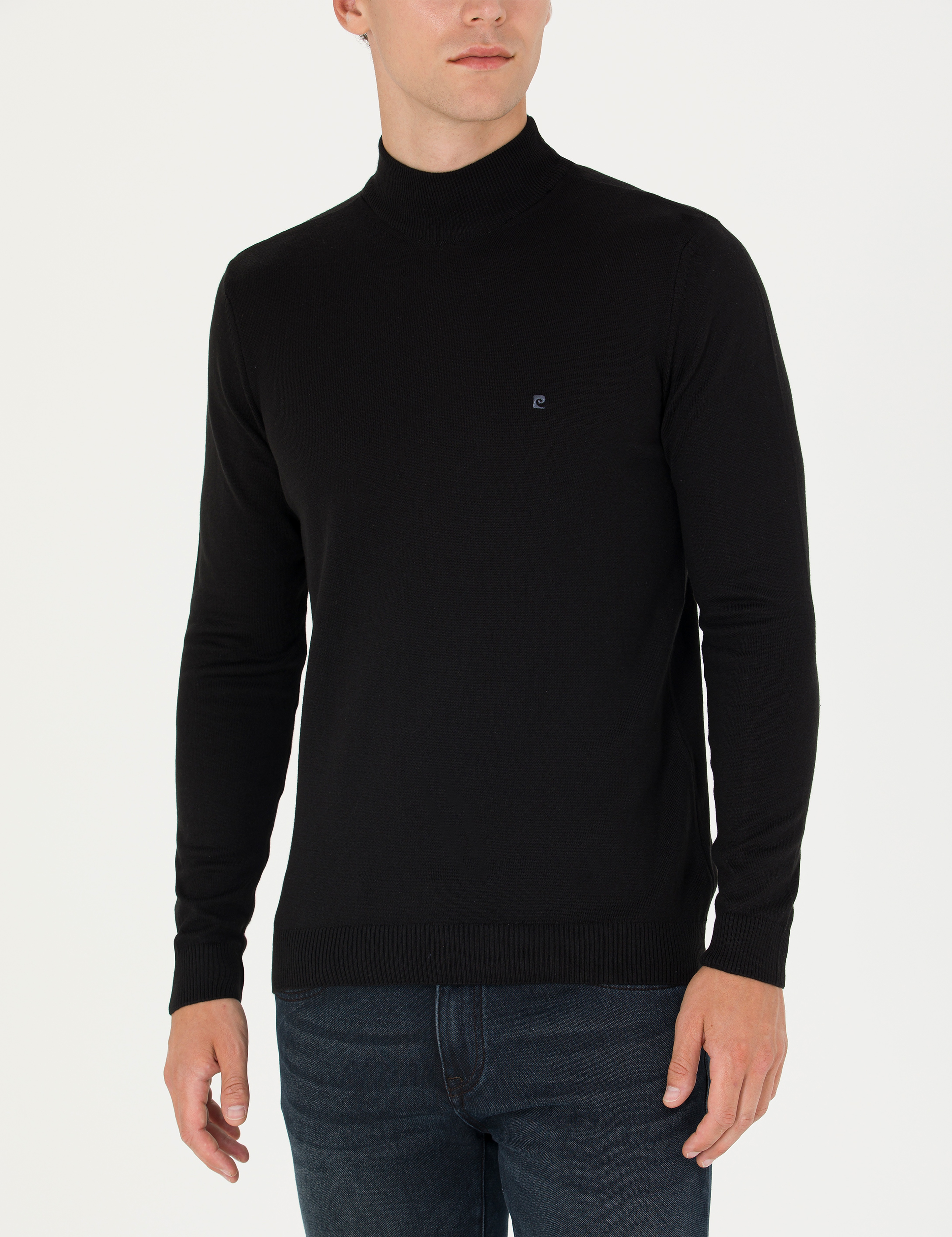 Siyah Slim Fit Yarım Balıkçı Yaka Basic Triko Kazak - Image 6