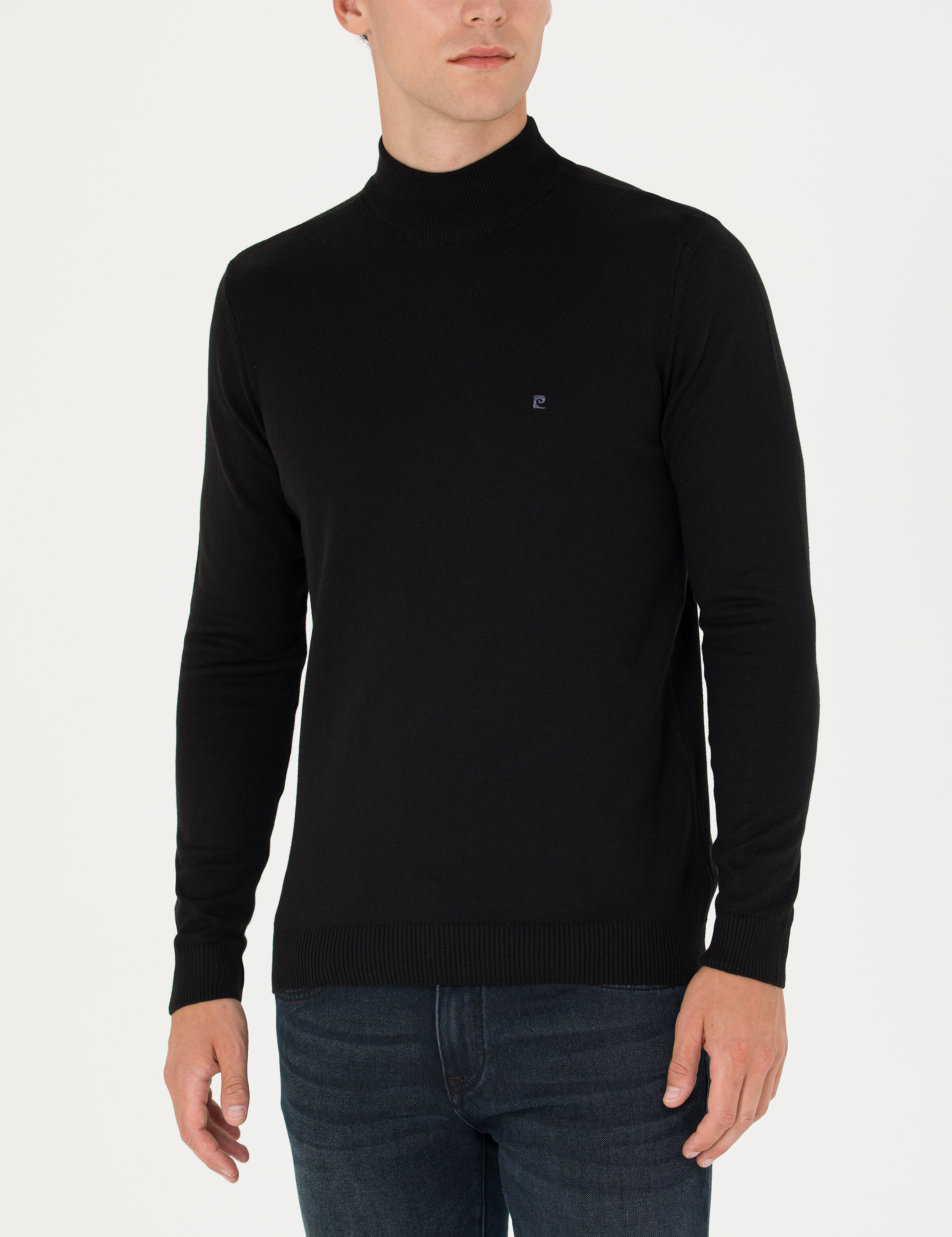 Siyah Slim Fit Yarım Balıkçı Yaka Basic Triko Kazak