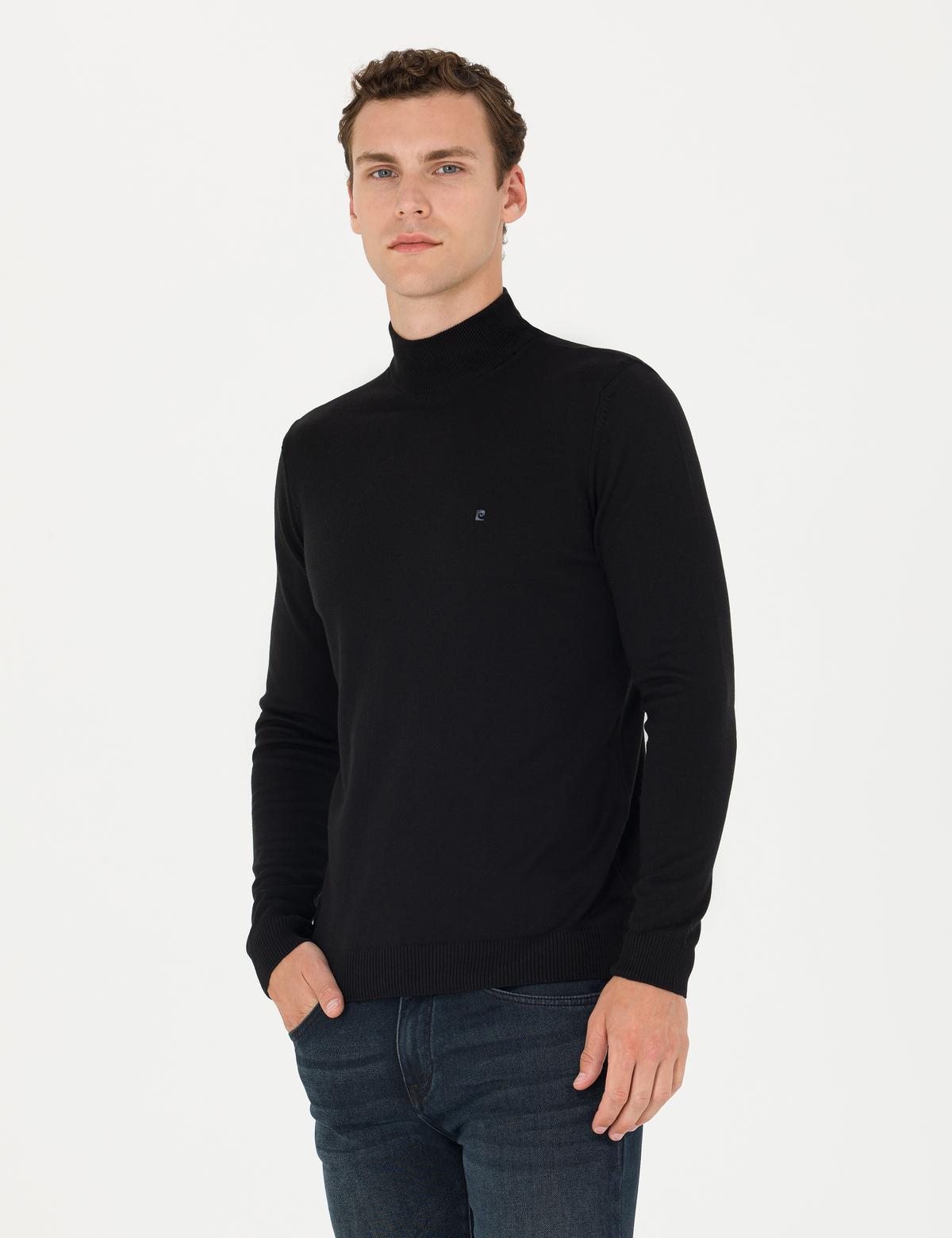 Siyah Slim Fit Yarım Balıkçı Yaka Basic Triko Kazak - 50276502086