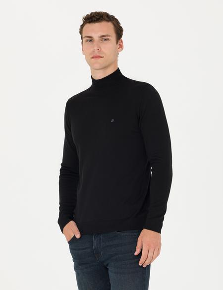 Siyah Slim Fit Yarım Balıkçı Yaka Basic Triko Kazak - 50276502086